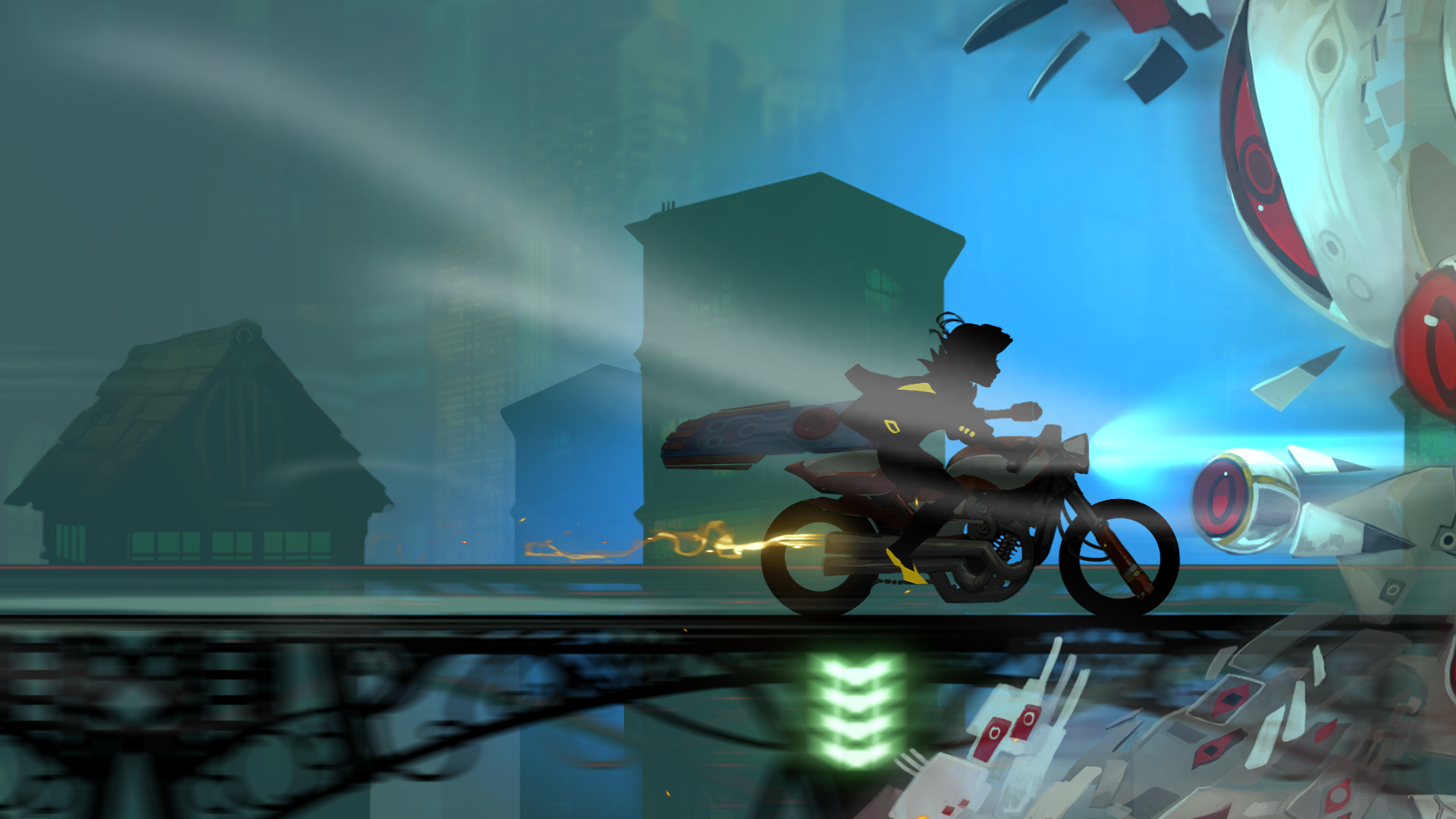PC gaming, Game CG, dark, Transistor, Red (Transistor), game characters, motorcycle HD Wallpaper