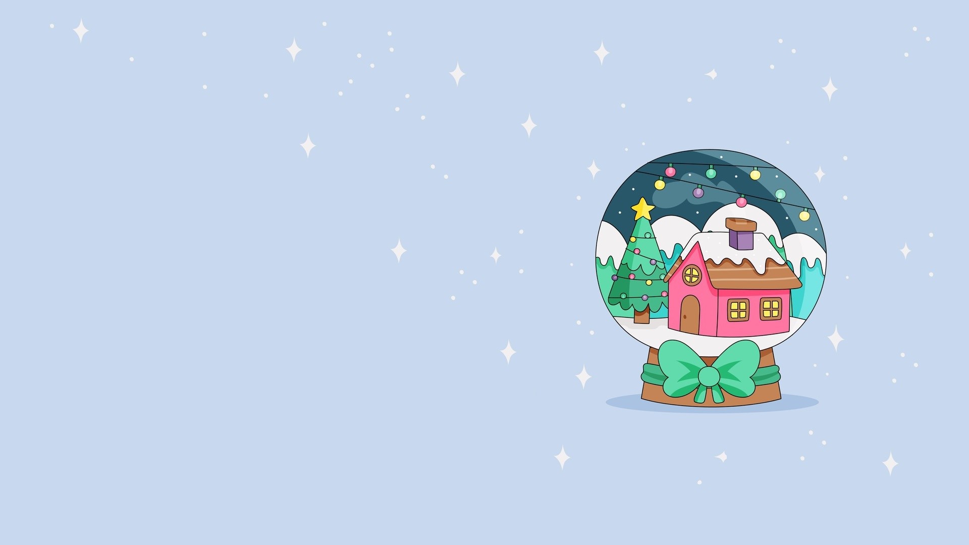 snow globe, digital art, house, artwork, Christmas Tree, Christmas, minimalism, simple background, stars, blue background HD Wallpaper