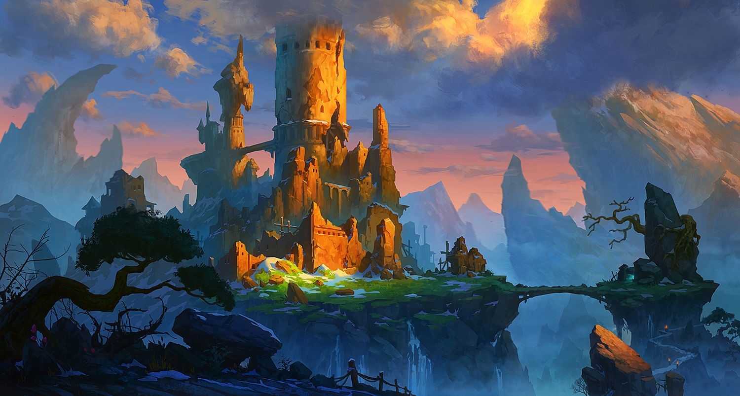 artwork, digital art, fantasy architecture, castle, landscape, fantasy art HD Wallpaper