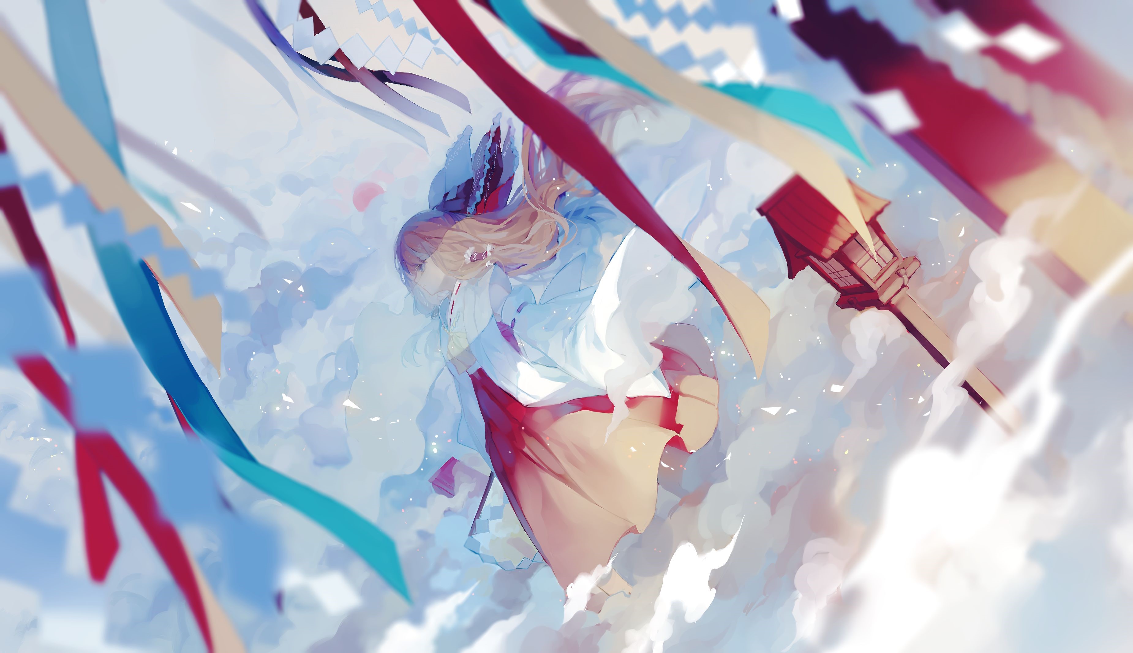 Suika, Touhou, anime, Hakurei Reimu, anime girls, miko, Japanese clothes HD Wallpaper