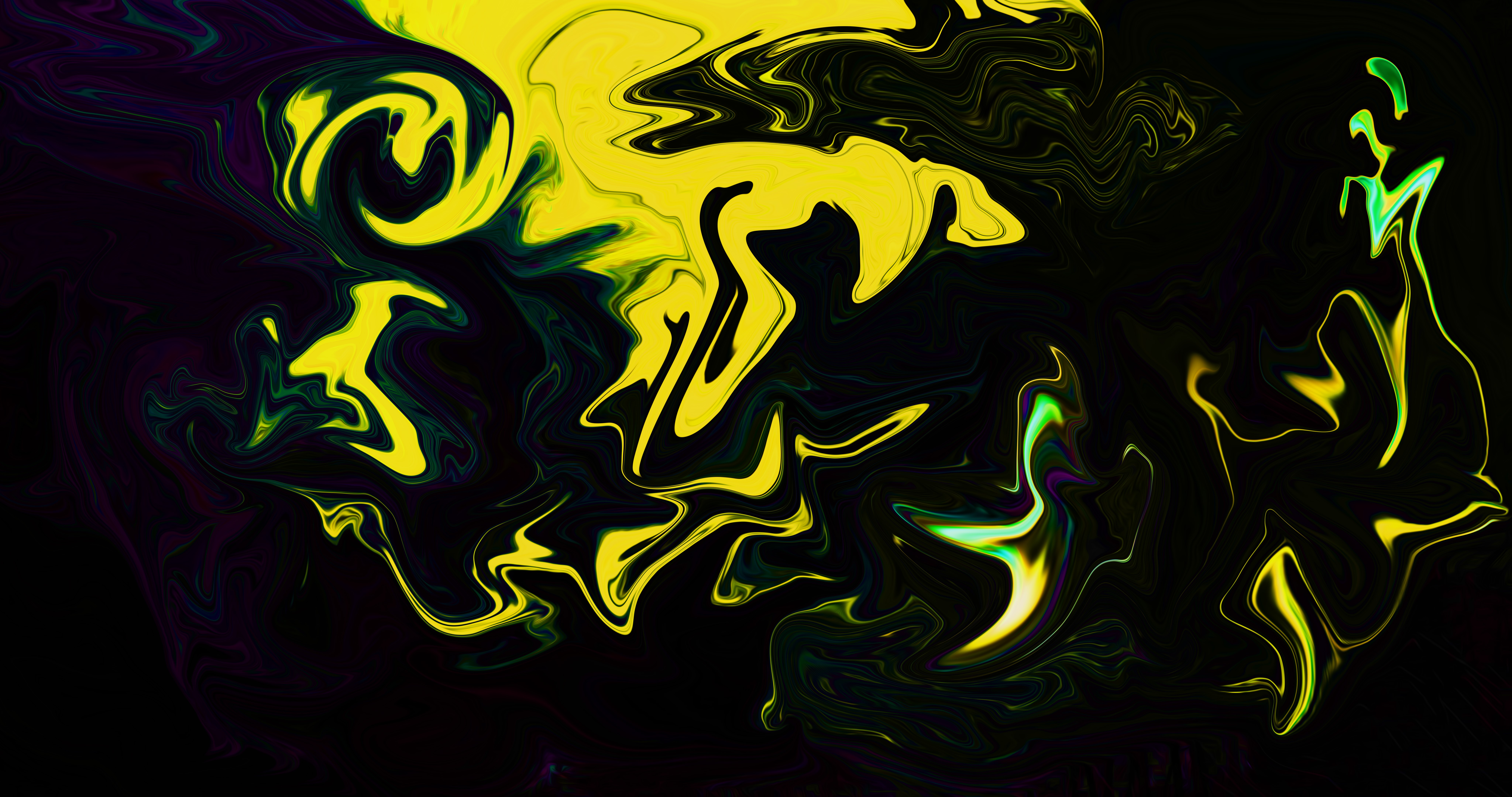 4K, dark, yellow, artwork, neon, shapes, fluid, liquid, abstract, paint brushes, colorful, 8 K, digital art HD Wallpaper