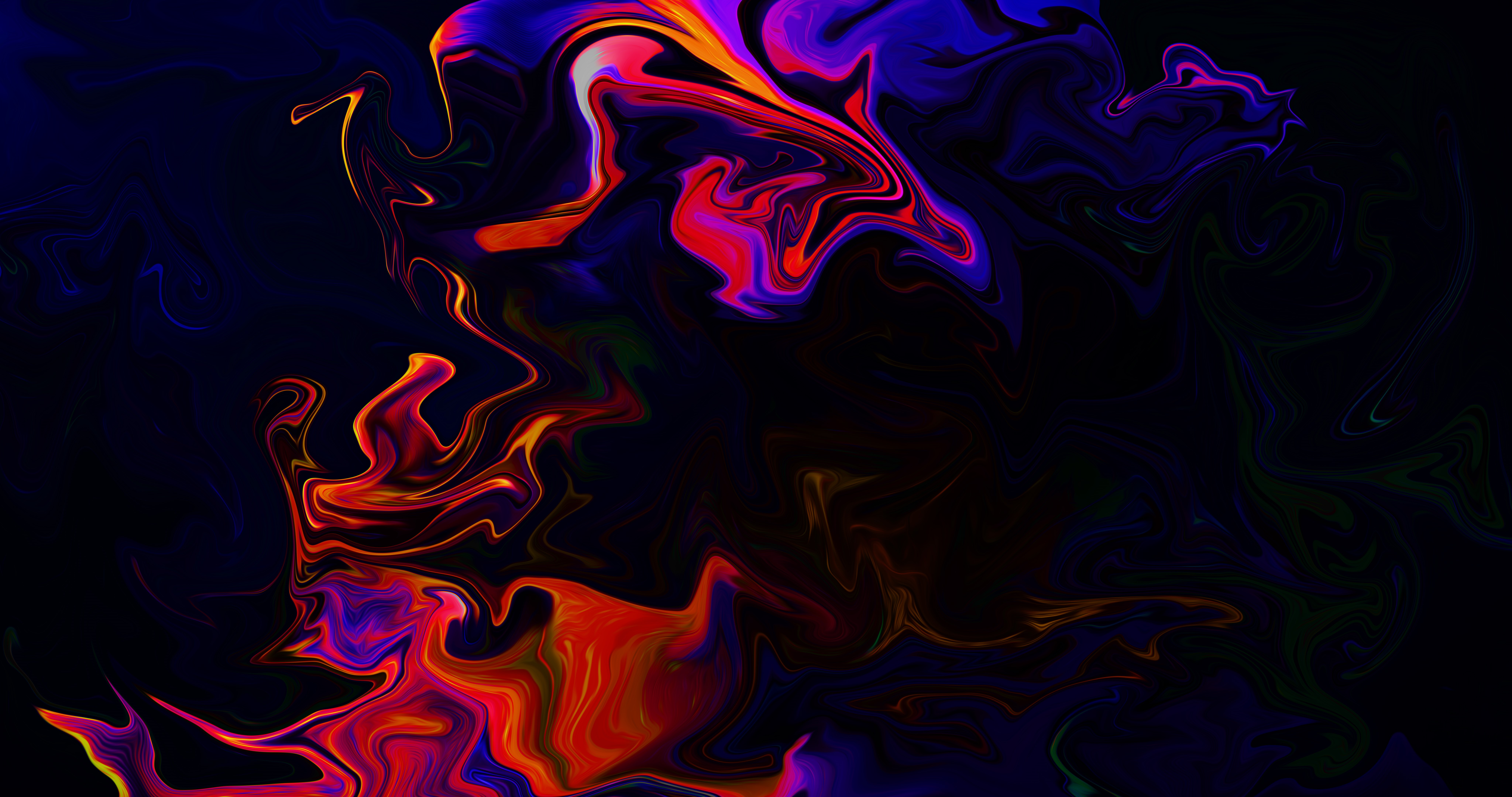 4K, abstract, dark, colorful, neon, shapes, digital art, liquid, 8 K, fluid, blue, paint brushes, artwork, red HD Wallpaper
