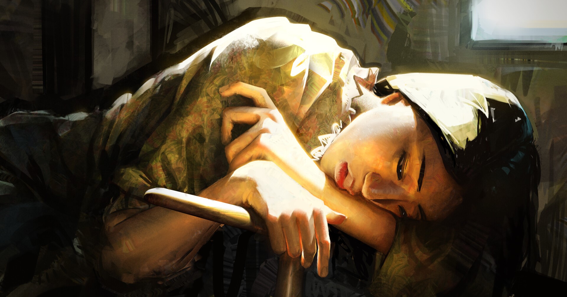 Asian, digital art, women, drawing, looking below, ArtStation, digital painting, Quentin Arrius, dark hair, artwork HD Wallpaper