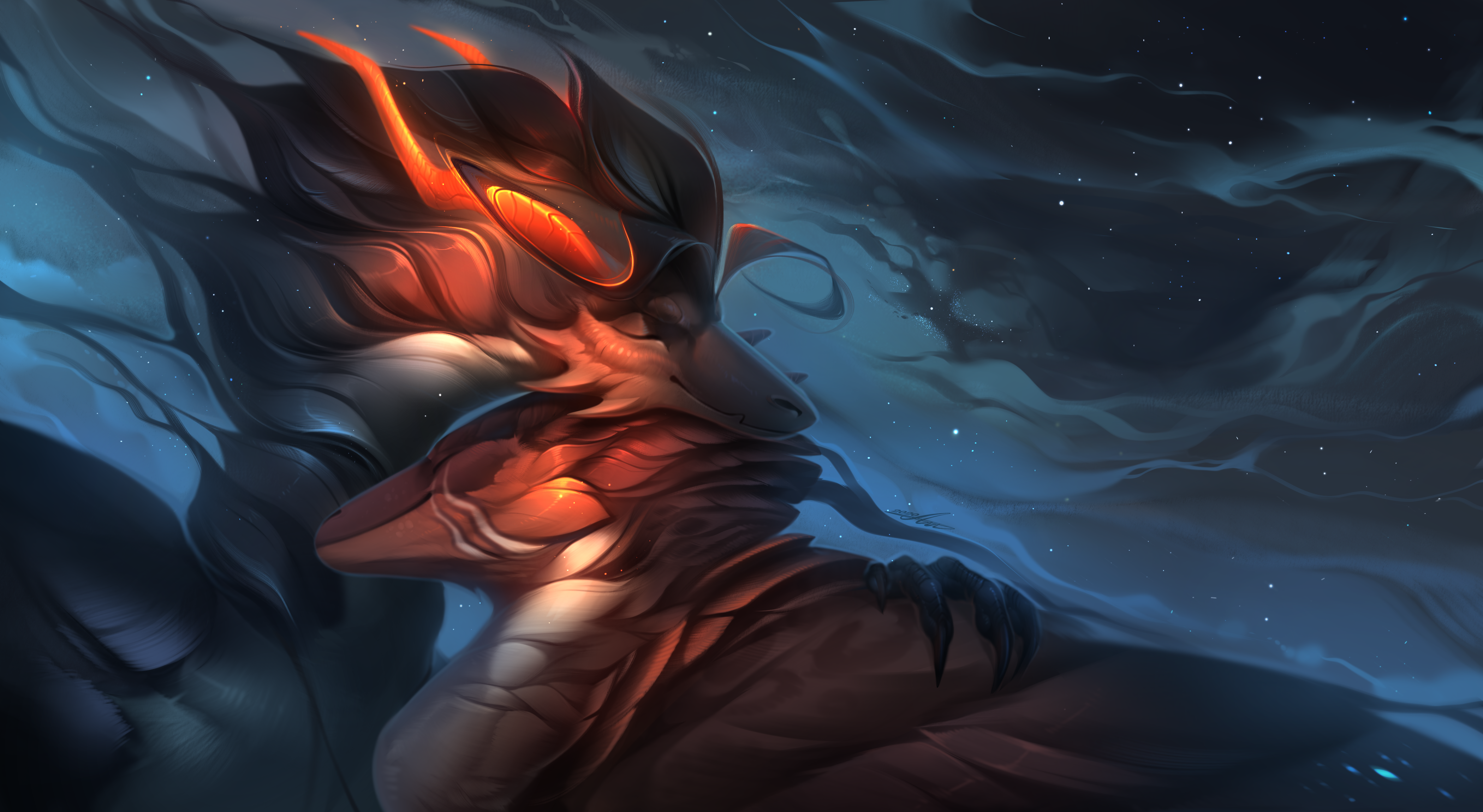 4K, dark, dragon, feathers, night HD Wallpaper
