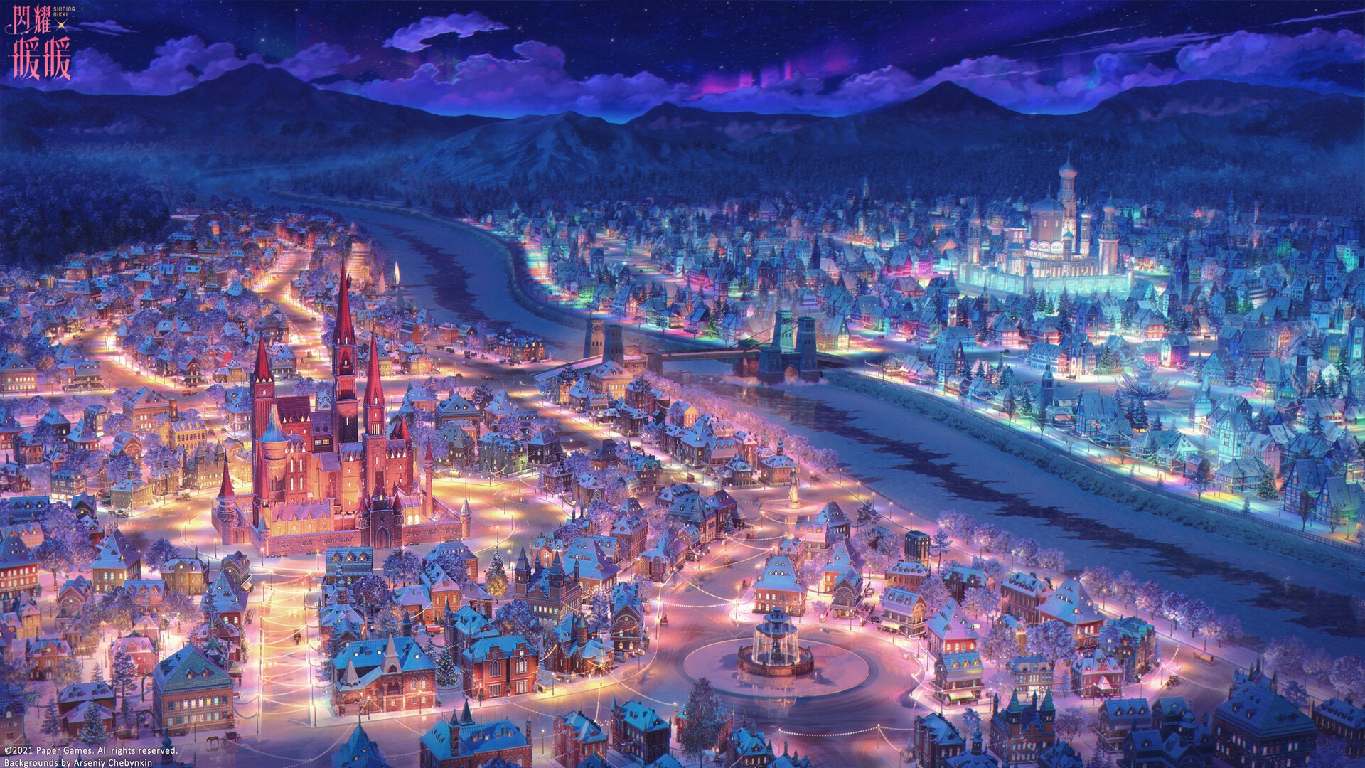 artwork, cityscape, digital art, night, castle HD Wallpaper