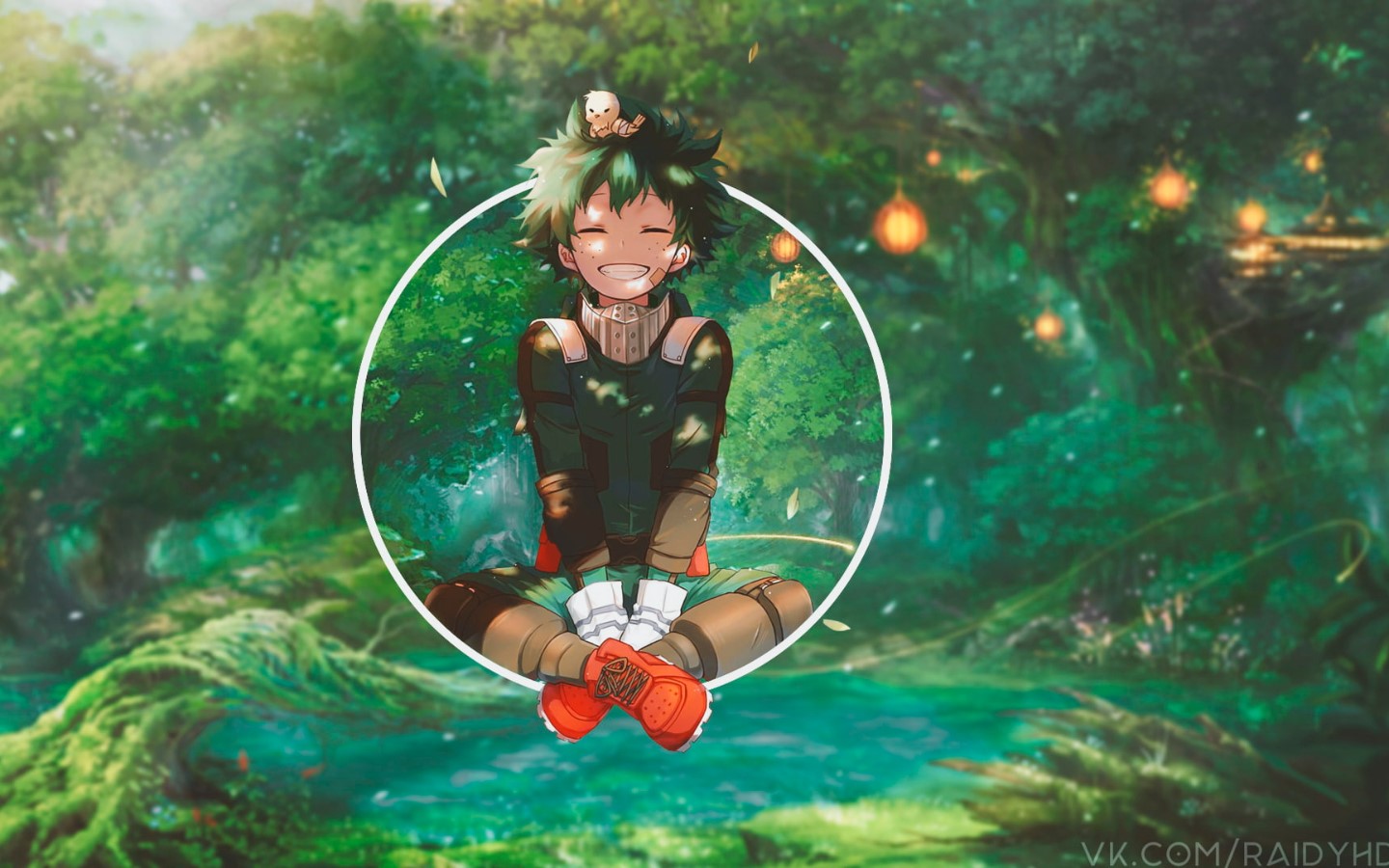 closed eyes, picture-in-picture, Izuku Midoriya, anime, smiling, Boku no Hero Academia, anime boys HD Wallpaper