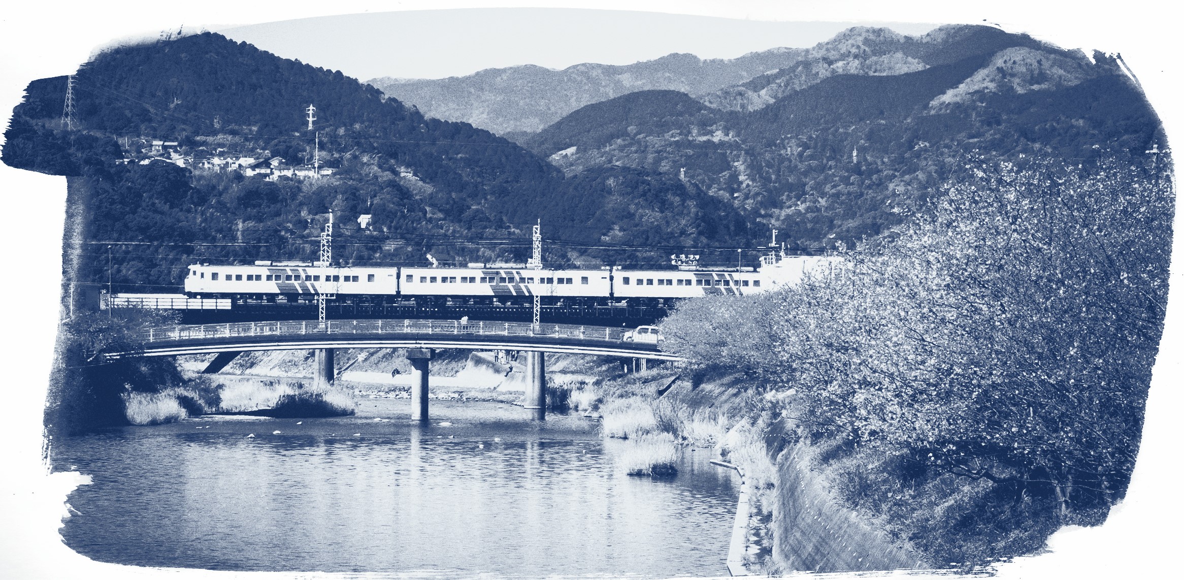 bridge, old photos, river, railway, train HD Wallpaper