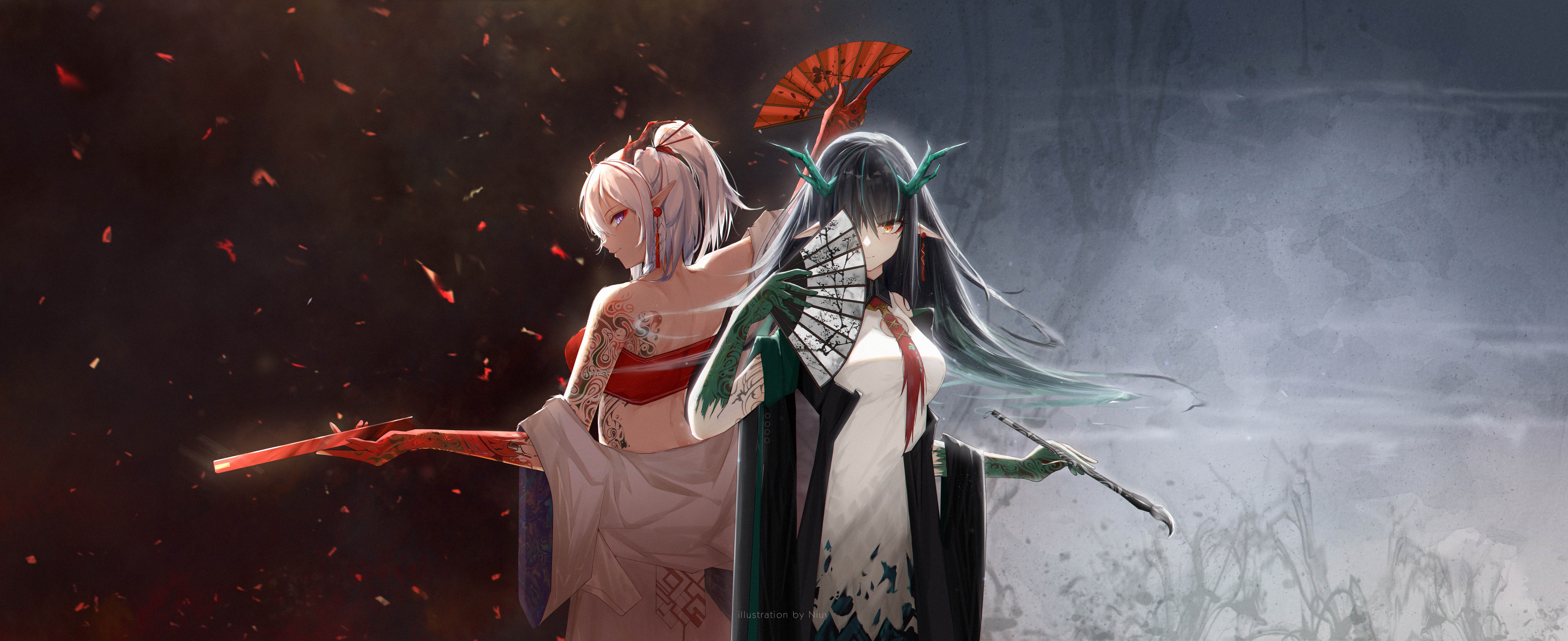 4K, Nian(Arknights), Dusk (Arknights), anime girls, Arknights HD Wallpaper