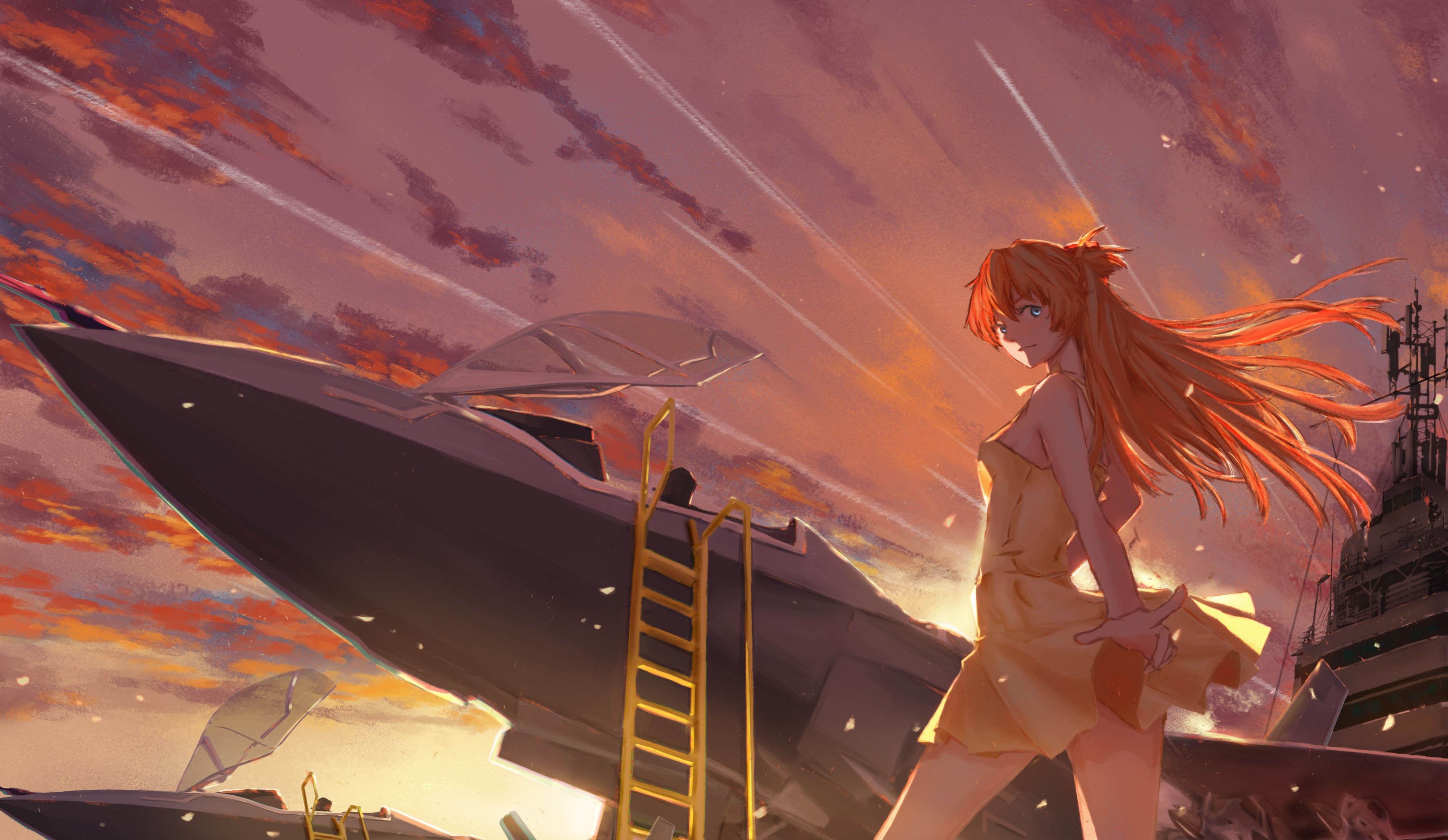 YeeL, Neon Genesis Evangelion, F-35, anime girls, anime, Asuka Langley Soryu, aircraft HD Wallpaper