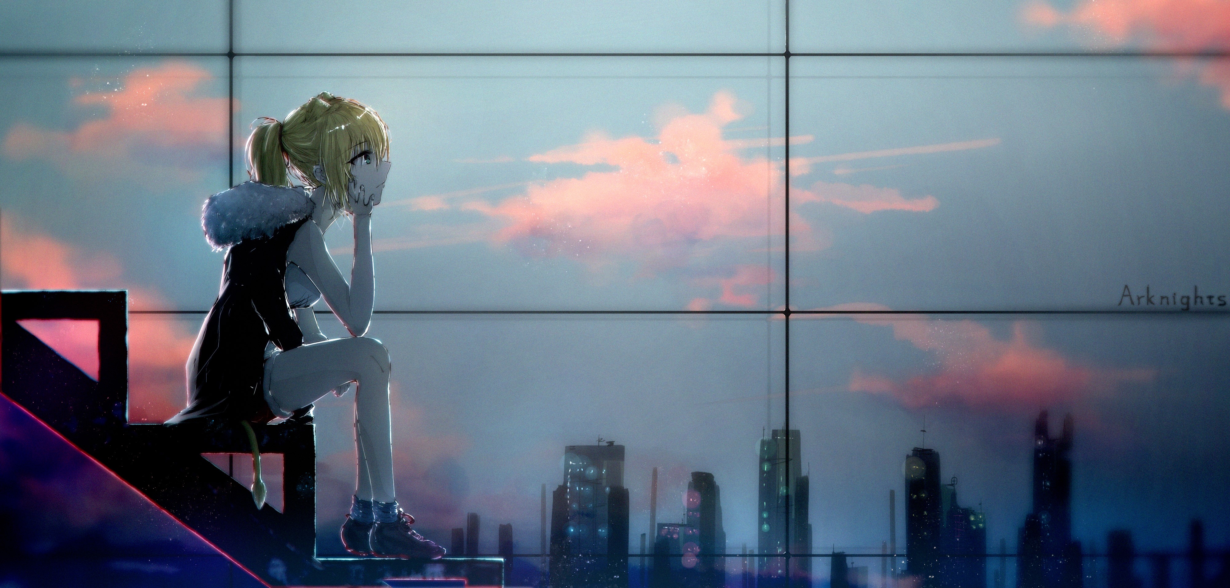 4K, blonde, shiro no kitsune, Siege(Arknights), Arknights, ponytail, anime girls, anime HD Wallpaper