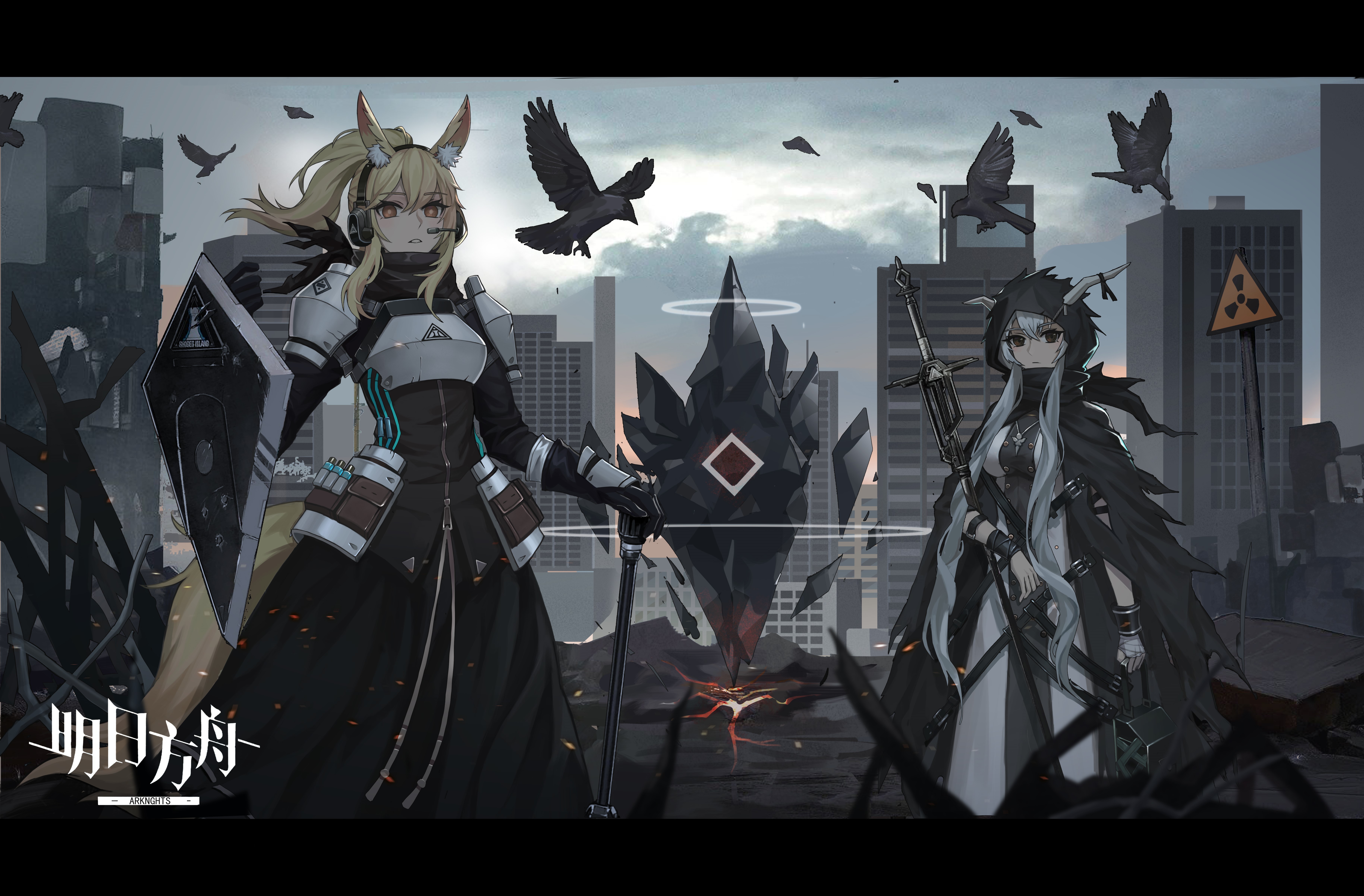 4K, Nearl(Arknights), Shining(Arknights), anime girls, anime, Arknights, sketch (artist) HD Wallpaper