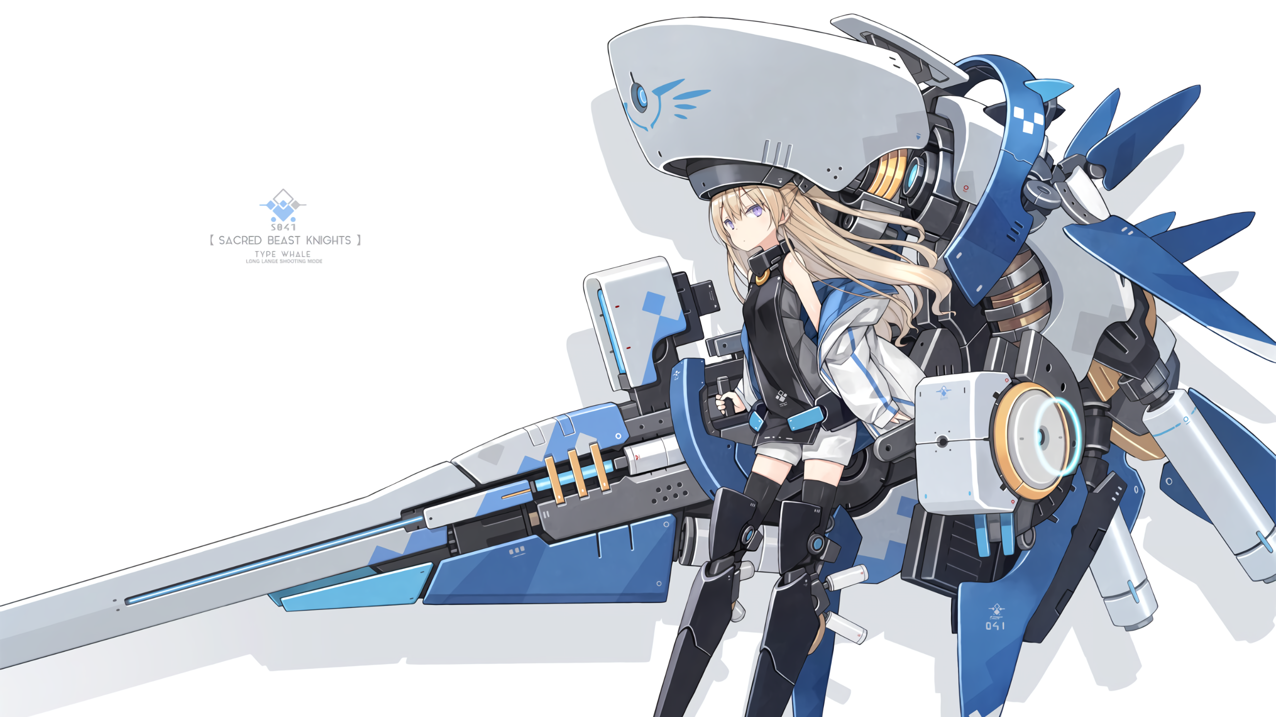 mecha girls, Poco, shorts, long hair, purple eyes, blonde, anime girls HD Wallpaper