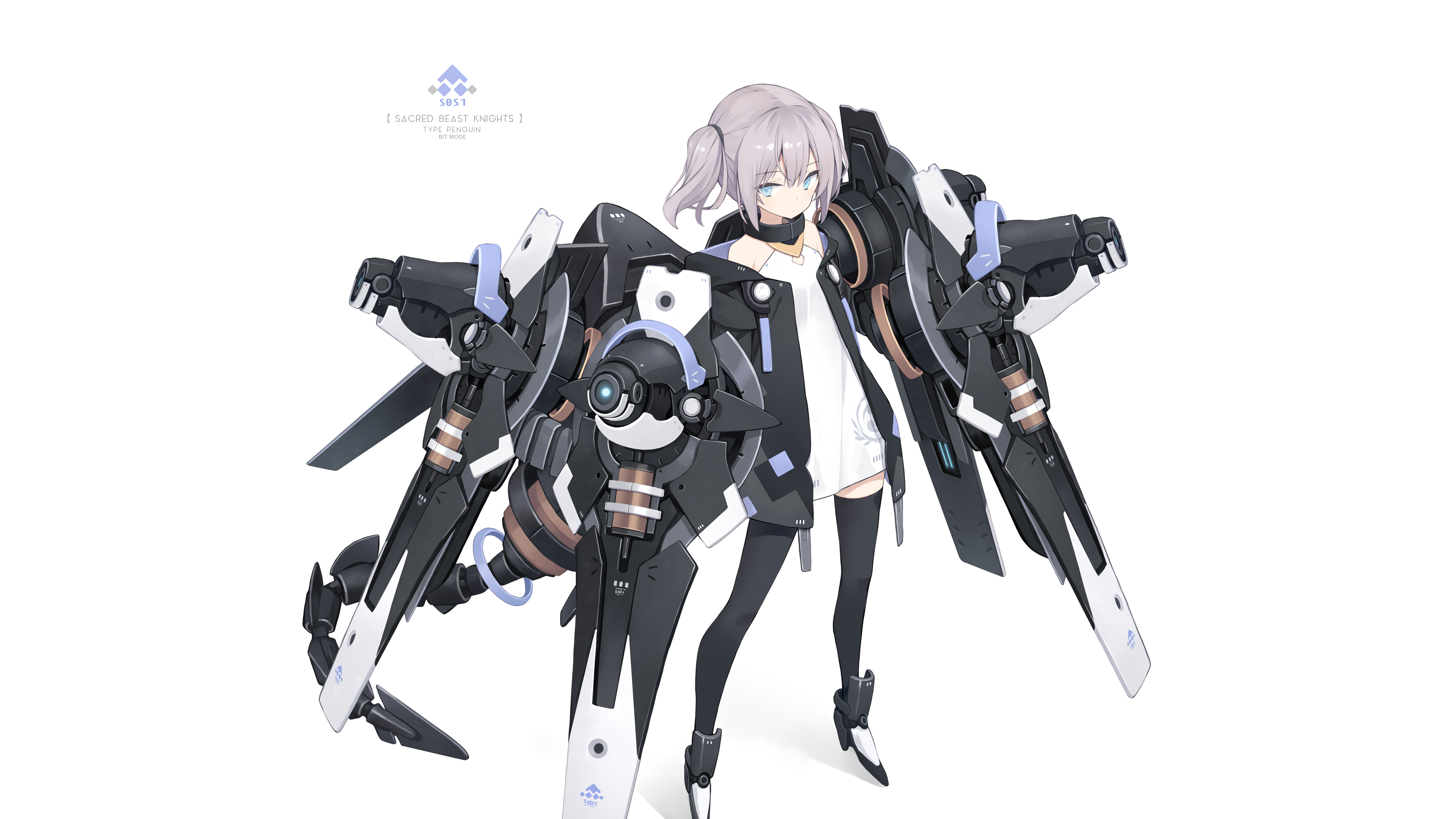 4K, silver hair, gray hair, mecha girls, zettai ryouiki, petite, short hair, anime girls, Poco, jacket, thigh-highs, blue eyes, open jacket HD Wallpaper