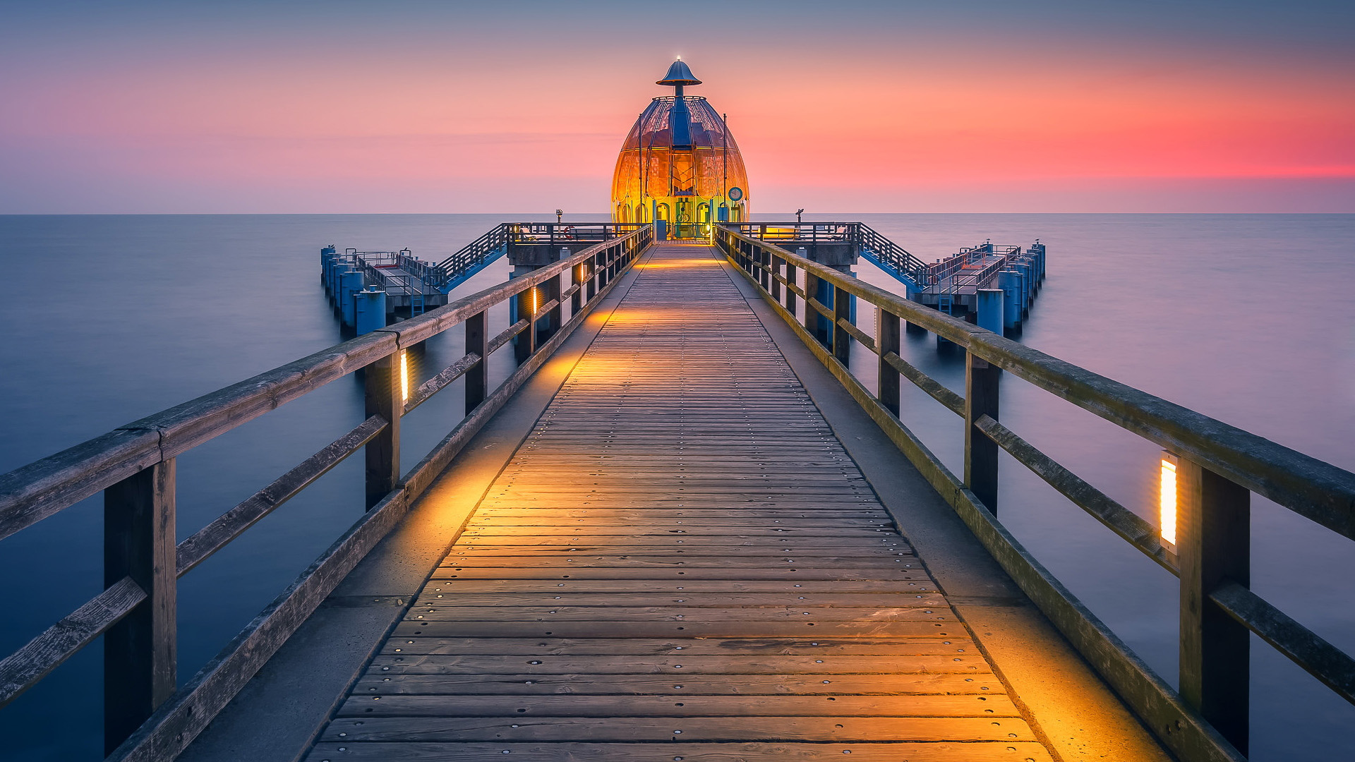 Sellin Pier at sunset, Germany HD Wallpaper