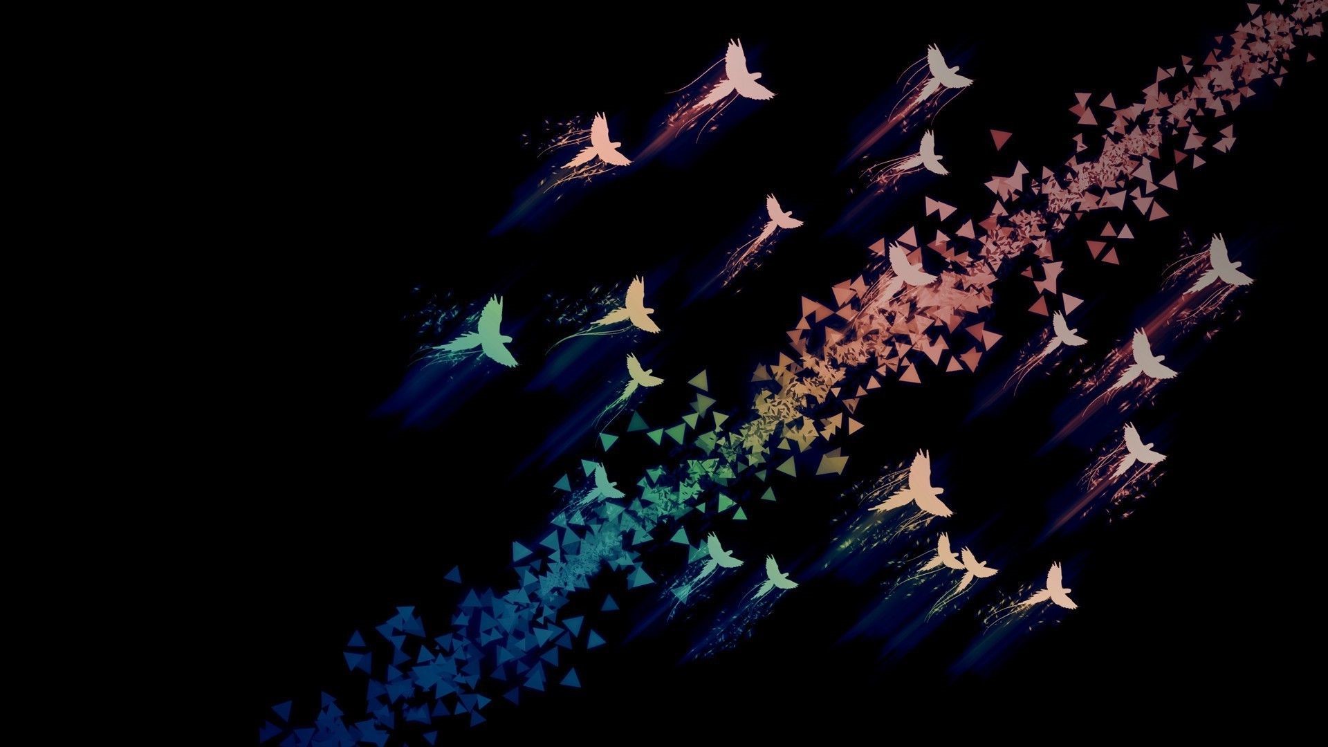 black background, triangle, animals, digital art, abstract HD Wallpaper
