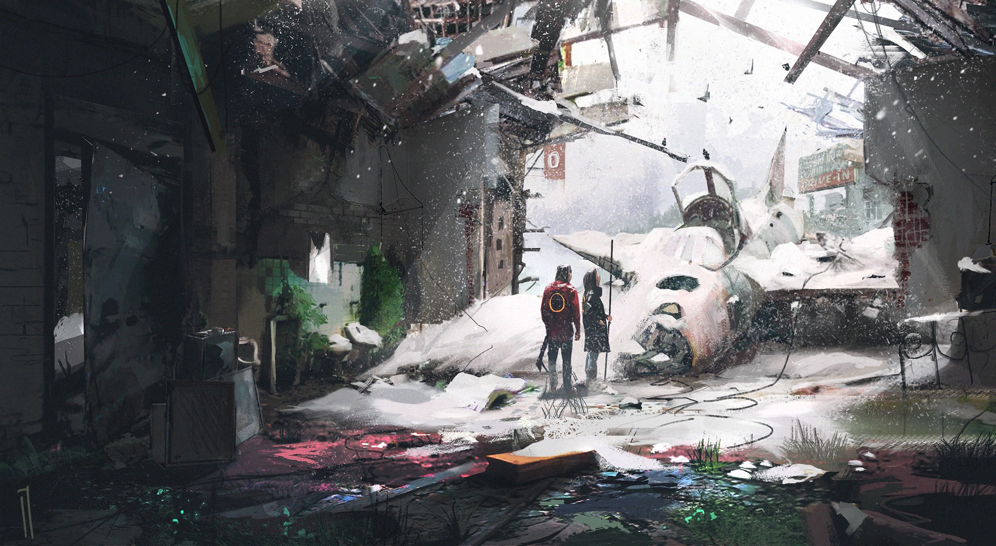 science fiction, planes, Seven-teenth, digital art, drawing, Ismail Inceoglu, aircraft, illustration, environment, artwork, digital painting, concept art, digital HD Wallpaper