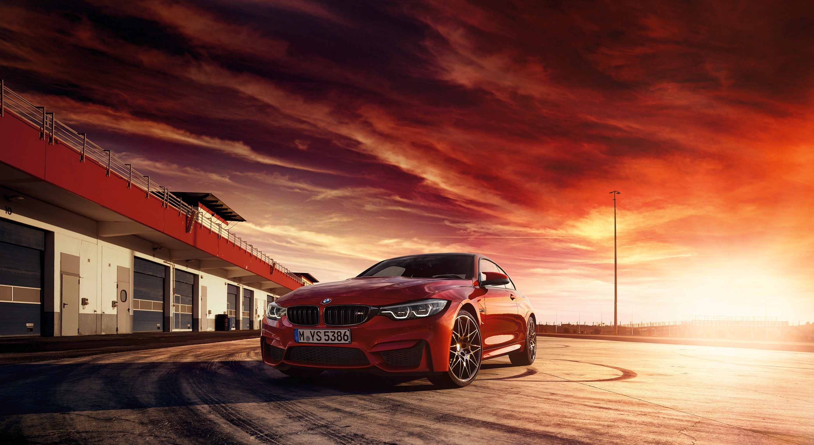 red cars, sunset, BMW, sky HD Wallpaper