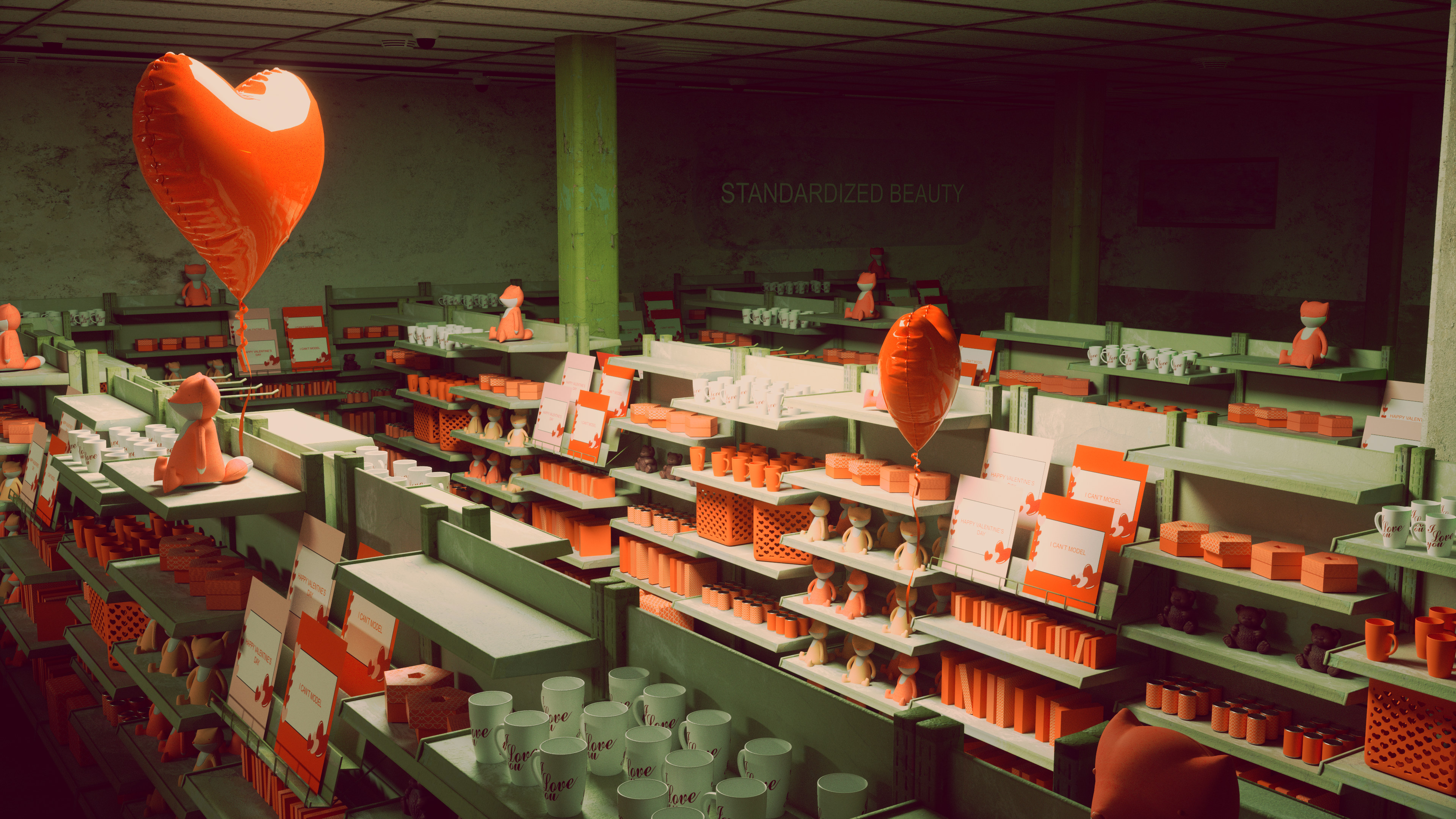 4K, shelves, Valentine, stores, balloon, goestee, heart (design) HD Wallpaper