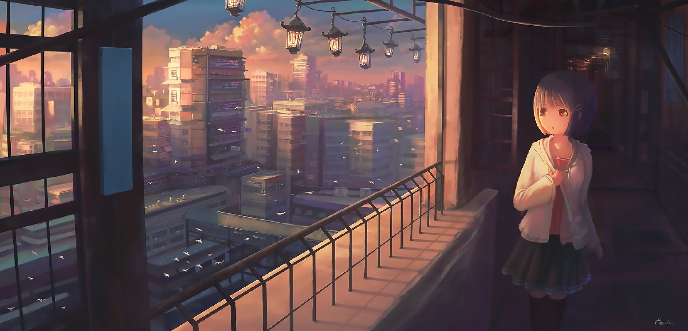 cityscape, original characters, Nasitaki, anime girls HD Wallpaper