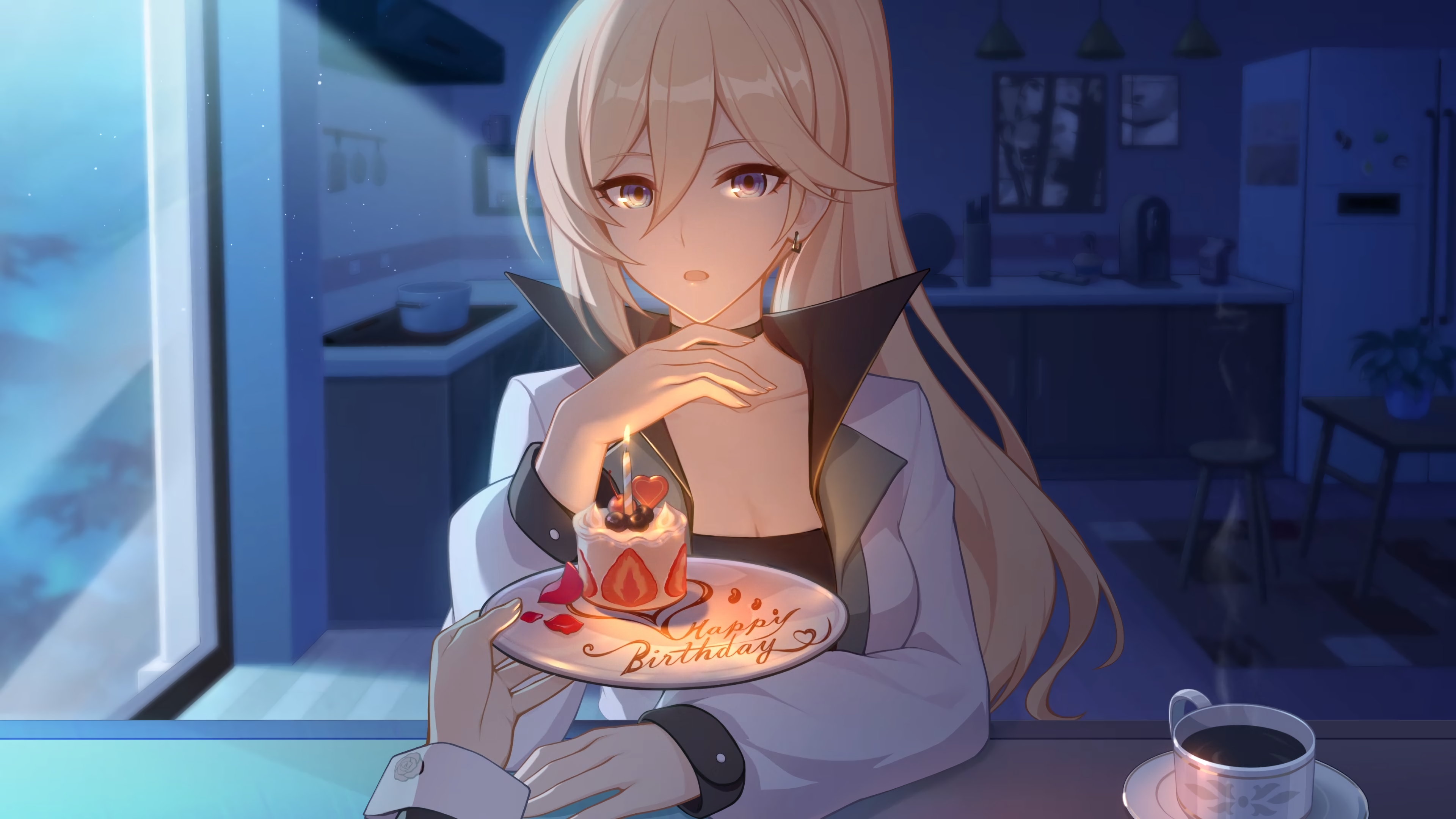 4K, Honkai Impact, ponytail, anime girls, Honkai, screen shot, blonde, Honkai Impact 3rd, happy birthday, blue eyes, anime HD Wallpaper
