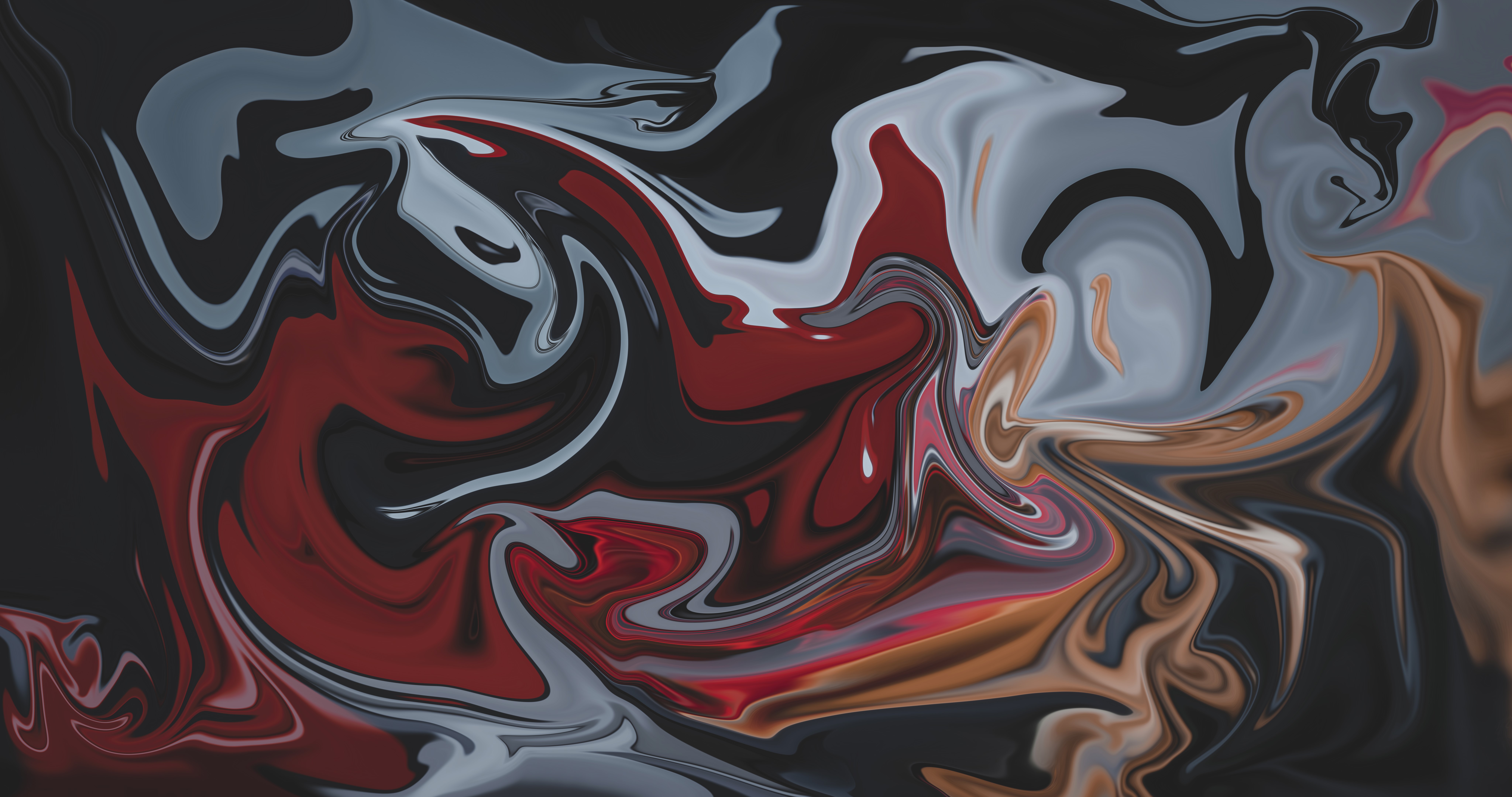 4K, red, paint brushes, gray, abstract, fluid, shapes, artwork, colorful, liquid, digital art HD Wallpaper