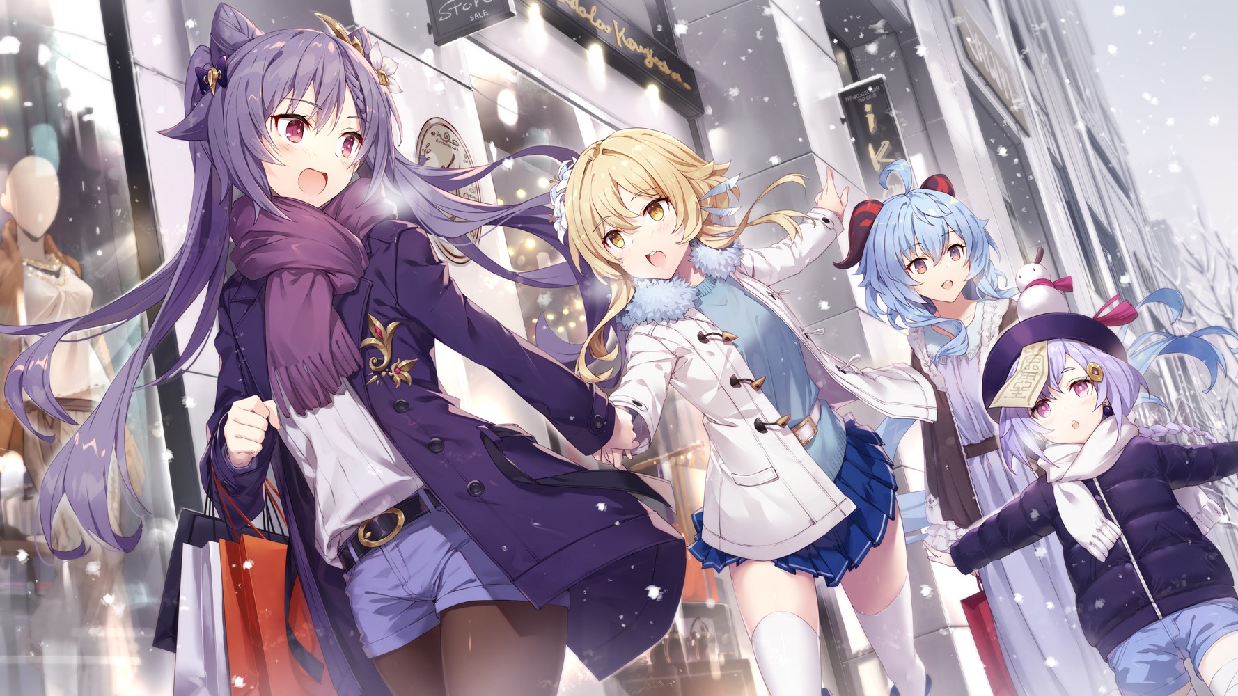 Genshin Impact Characters in Winter Scene HD Wallpaper