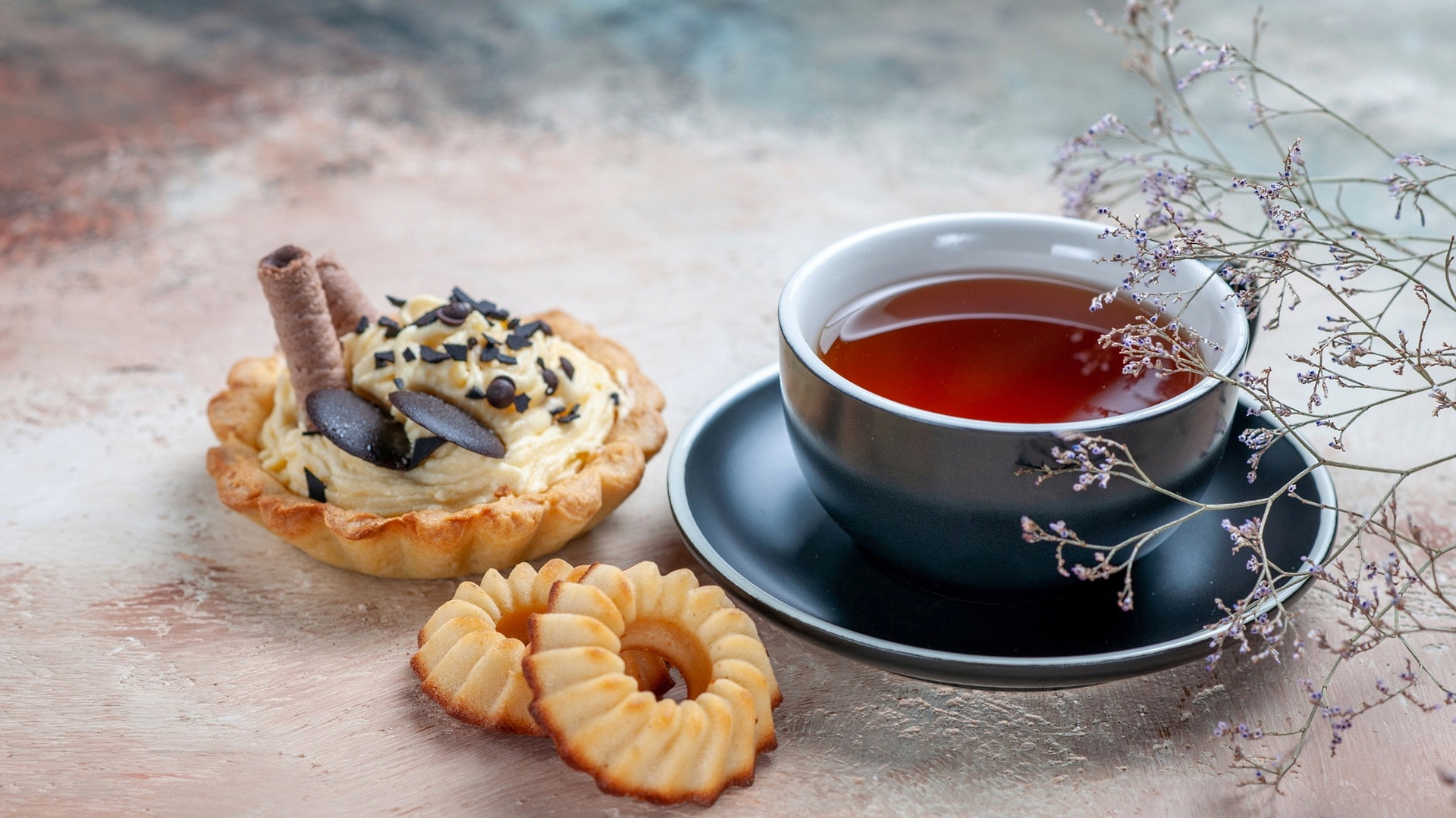 Tea and dessert with cookies HD Wallpaper