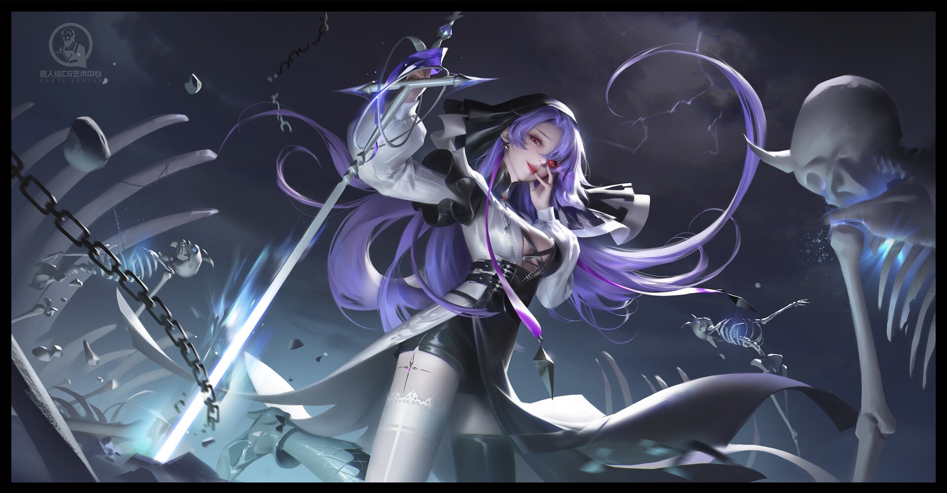 standing, fantasy art, anime, long hair, purple hair, Yuanyuan Wang, fantasy girl, anime girls, red eyes, ArtStation, looking at viewer HD Wallpaper