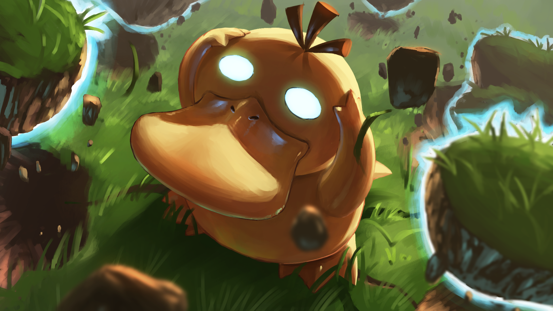 screen shot, Psyduck (Pokemon), anime, Pokémon, glowing eyes HD Wallpaper