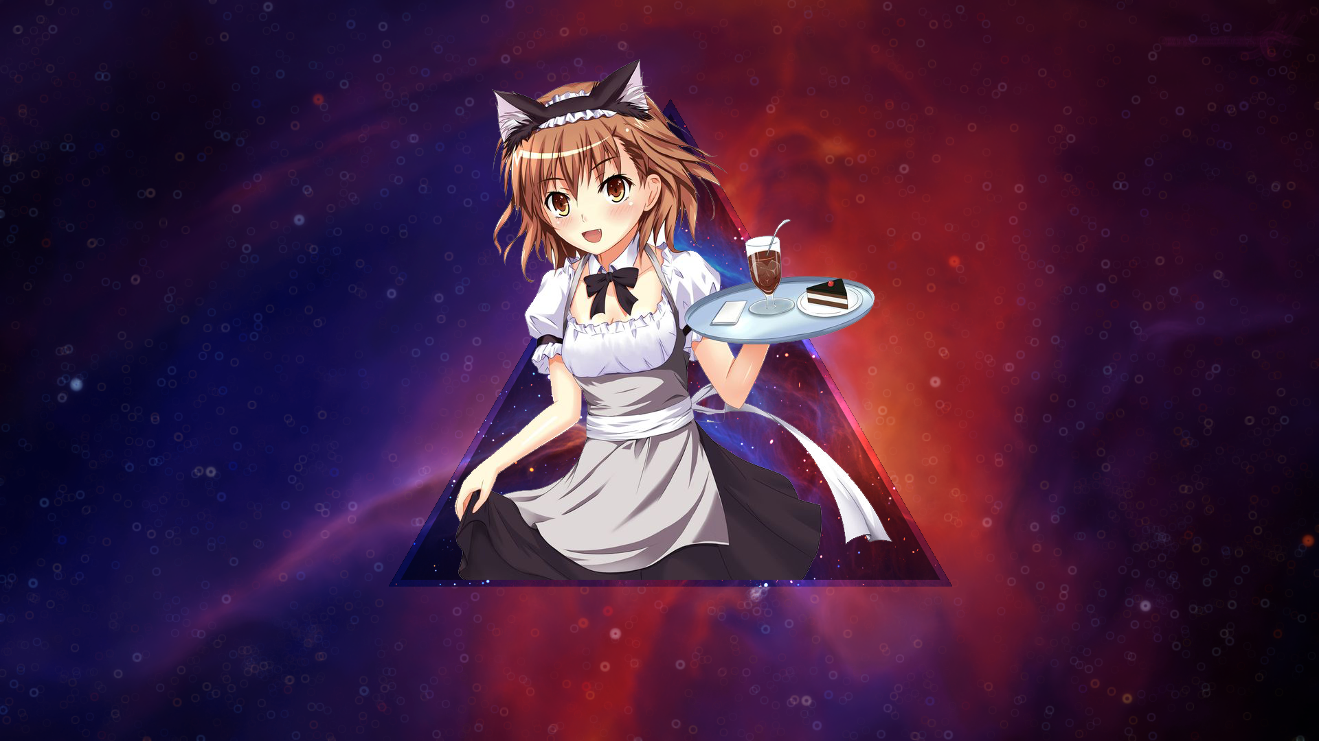 neko ears, Misaka Mikoto, maid, picture-in-picture, space, To Aru Kagaku no Railgun, anime girls HD Wallpaper