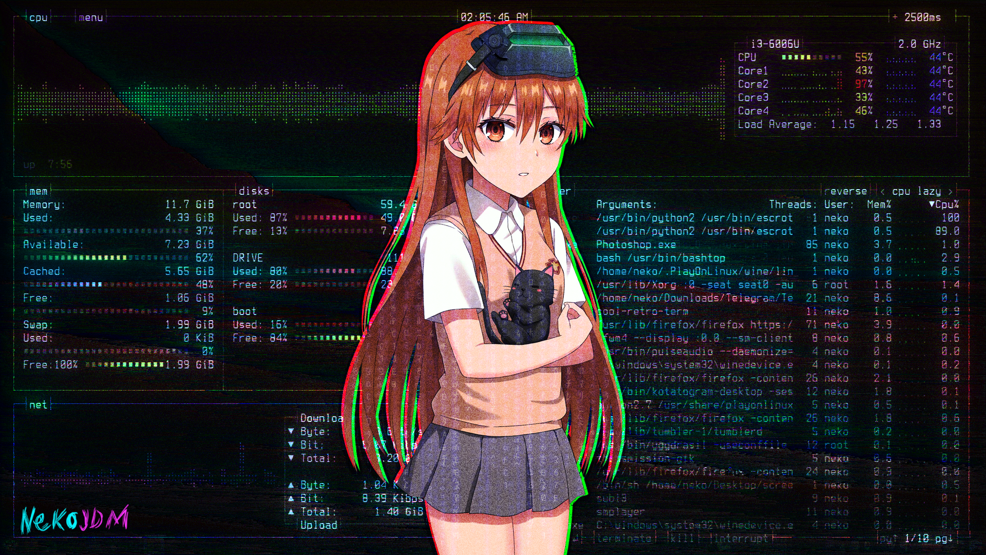 MISAKA 10032, screen shot, Misaka Imouto, To Aru Kagaku no Railgun, To aru Majutsu no Index, anime girls, Matrix, Linux, Misaka Sister HD Wallpaper