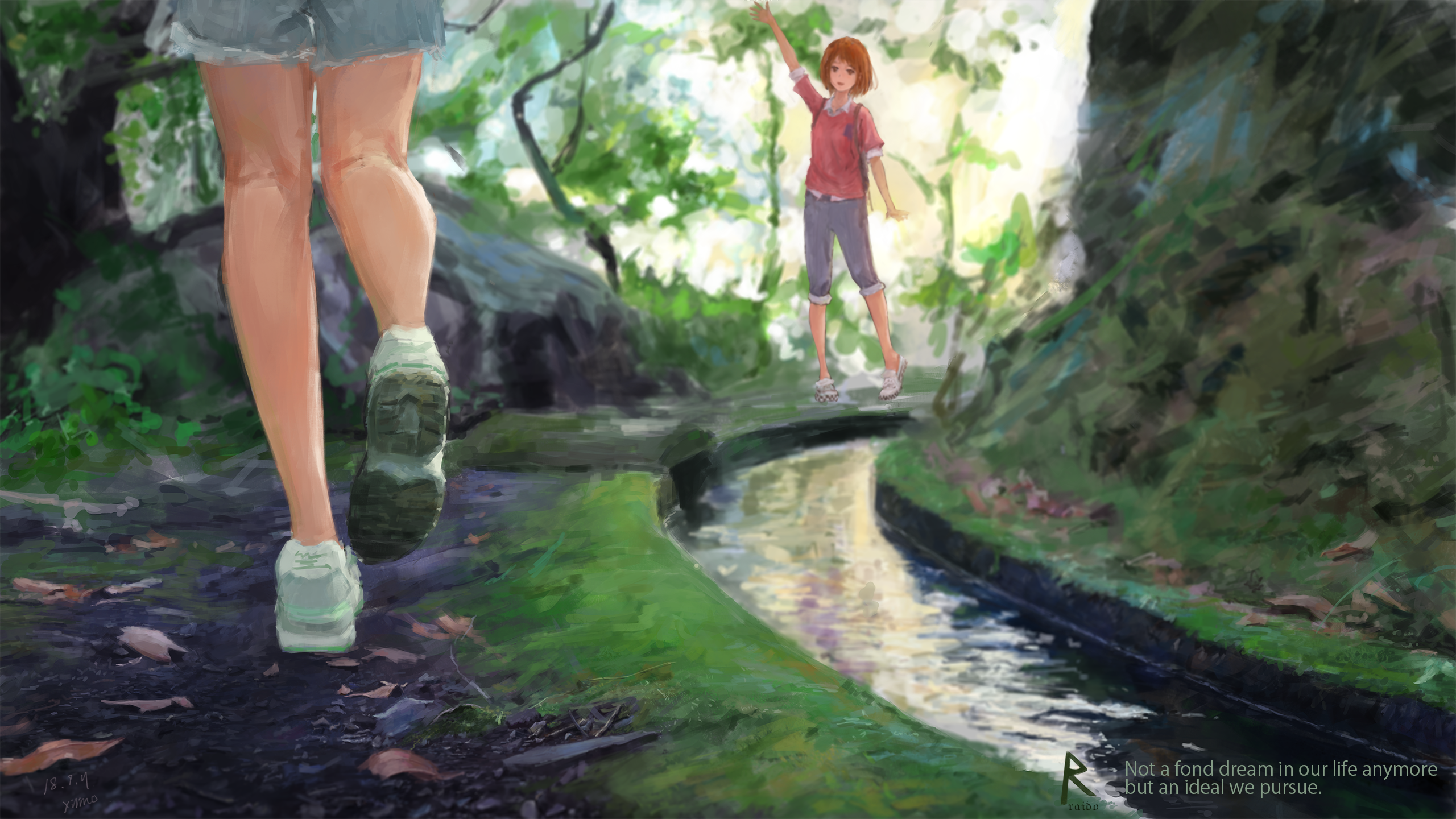anime, original characters, nature, water, XilmO, anime girls, legs HD Wallpaper