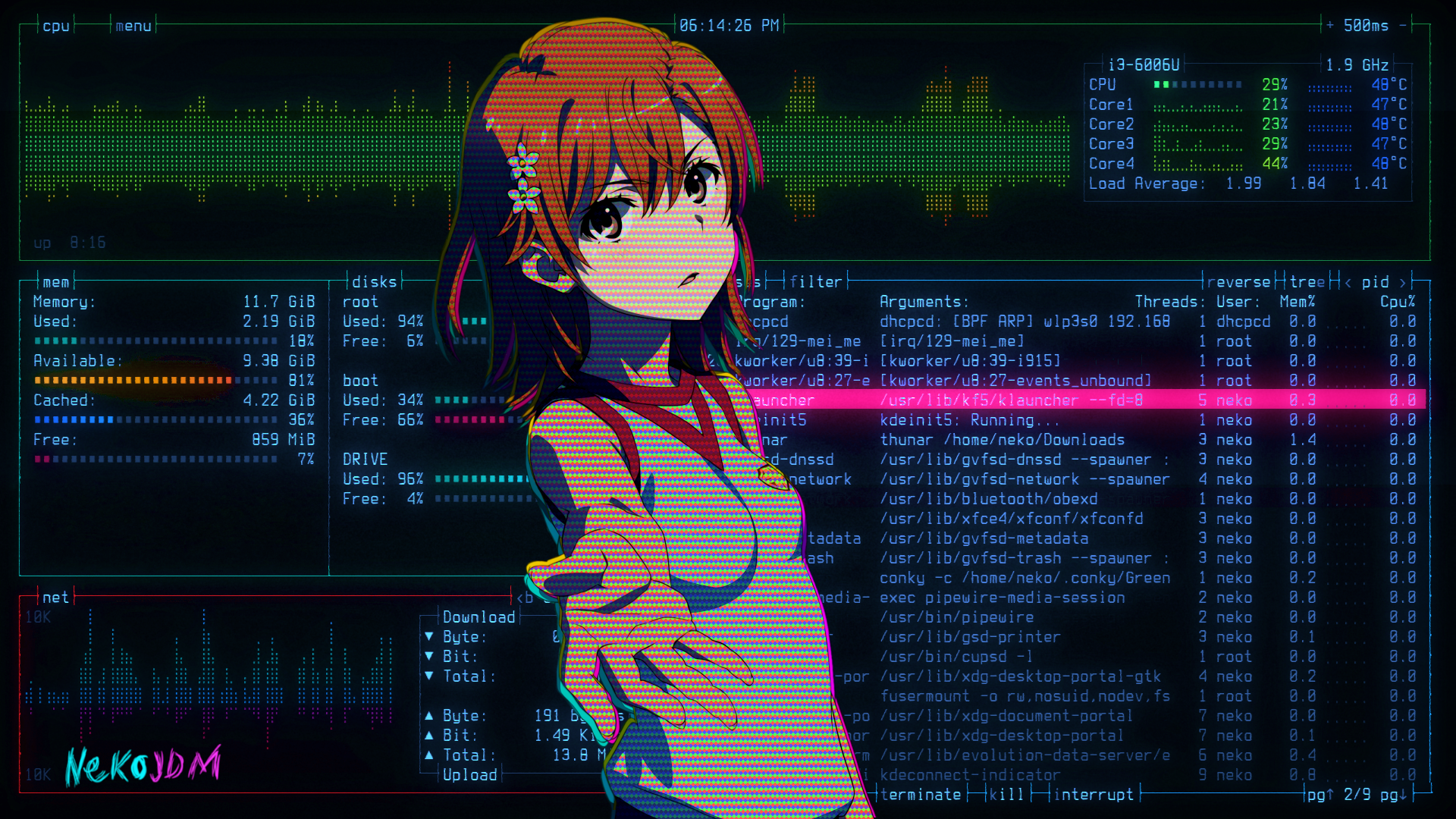 Matrix, To Aru Kagaku no Railgun, Linux, Misaka Mikoto, anime girls HD Wallpaper