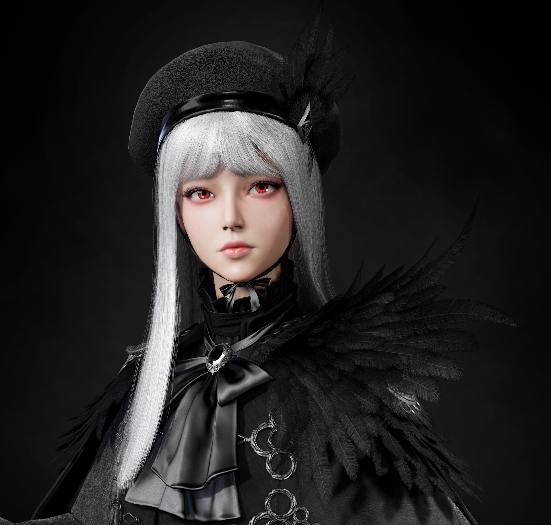 render, long hair, simple background, red eyes, women, black background, CGI HD Wallpaper