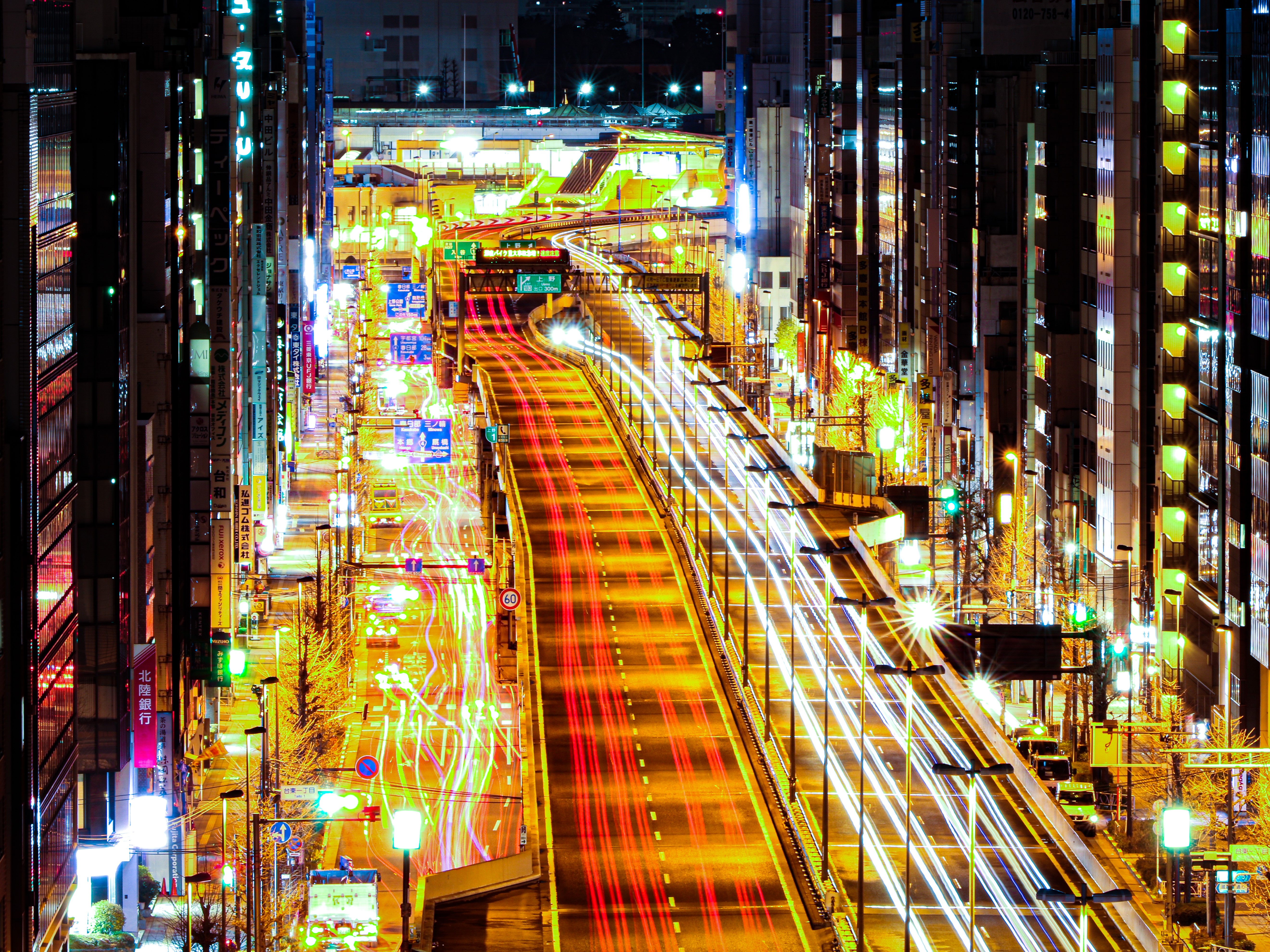 4K, Tokyo, urban, lightpaint, light trails, Japan, street HD Wallpaper