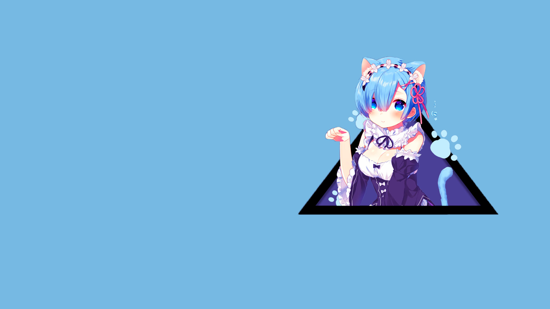 blue background, anime, animal ears, simple background, cat girl, Re:Zero Kara Hajimeru Isekai Seikatsu, aqua hair, anime girls, blue eyes HD Wallpaper