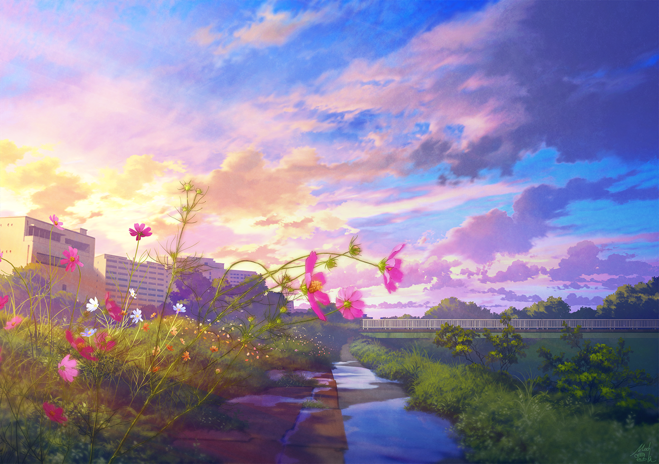 moescape, sunset, vivid colors HD Wallpaper