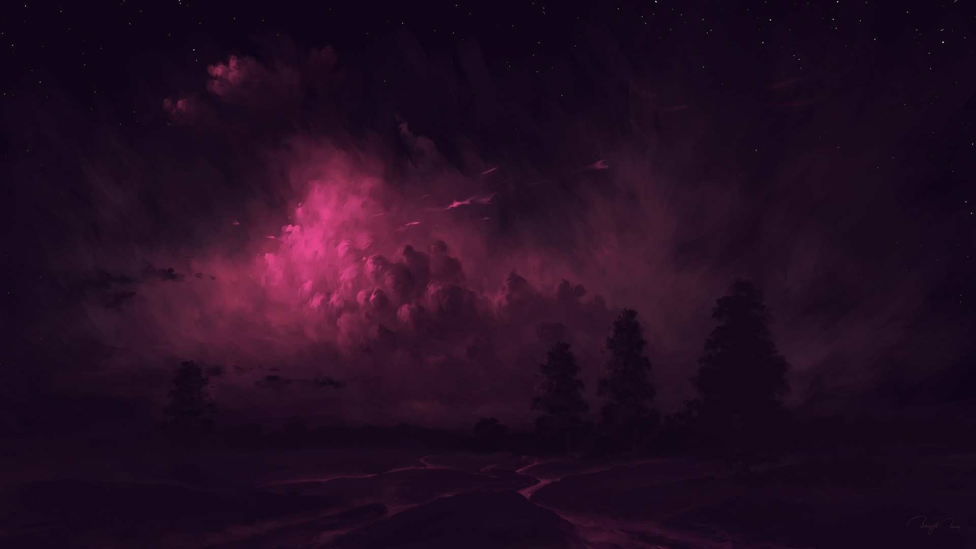 BisBiswas, landscape, night, digital art, clouds HD Wallpaper