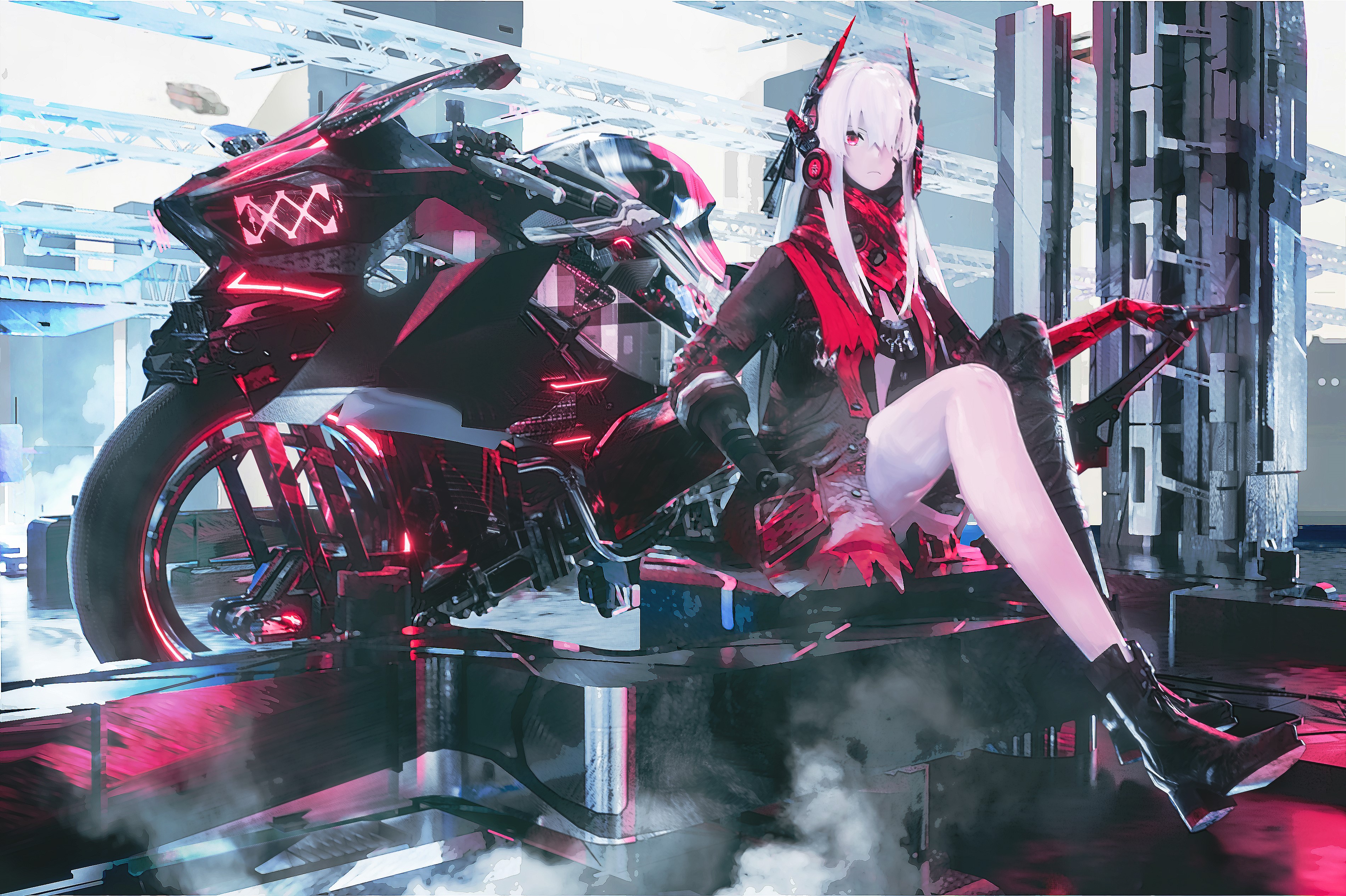 anime girls, motorcycle, science fiction, Punishing: Gray Raven, Seymour HD Wallpaper