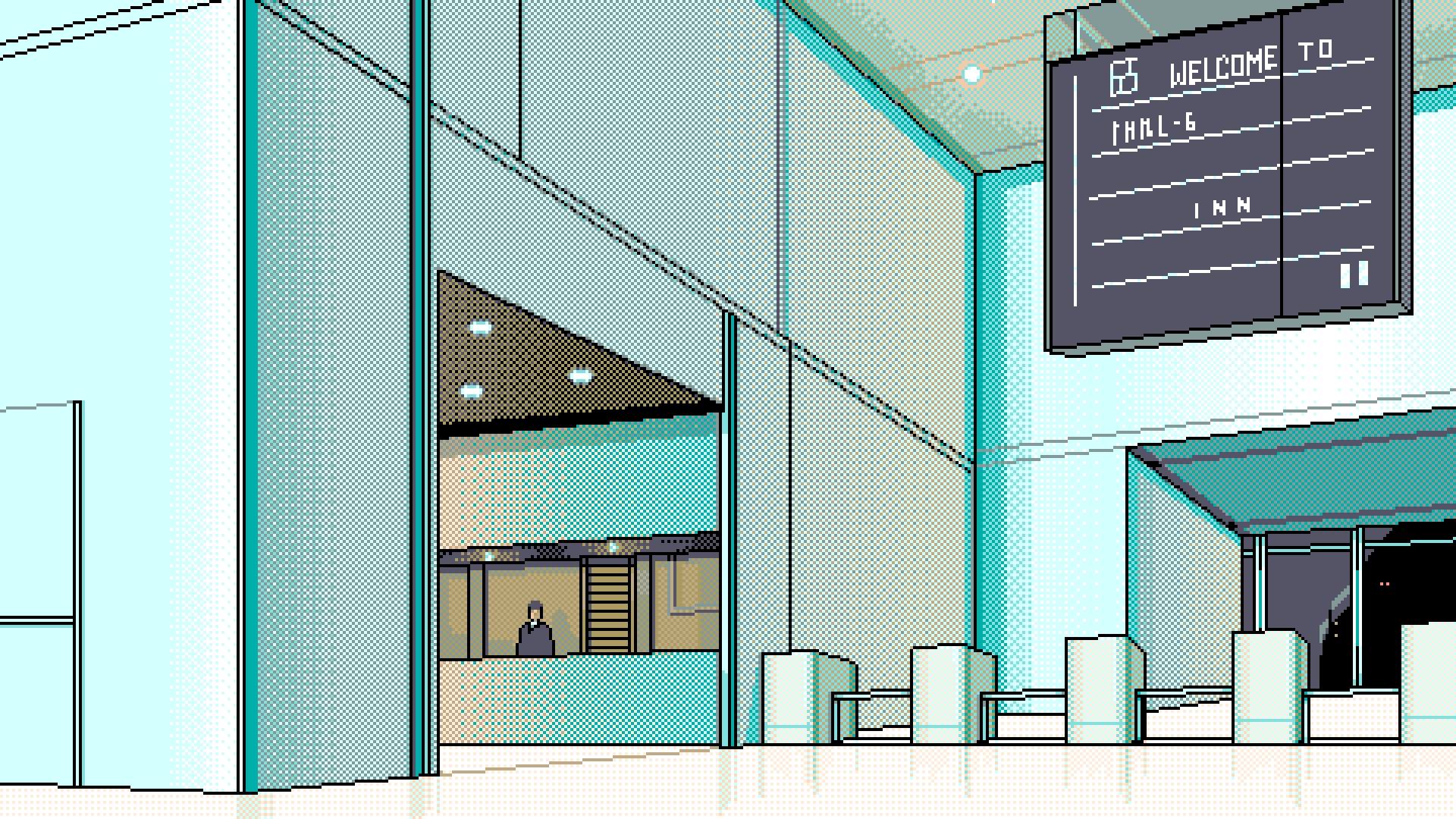 pixel art, blue, artwork, airport HD Wallpaper