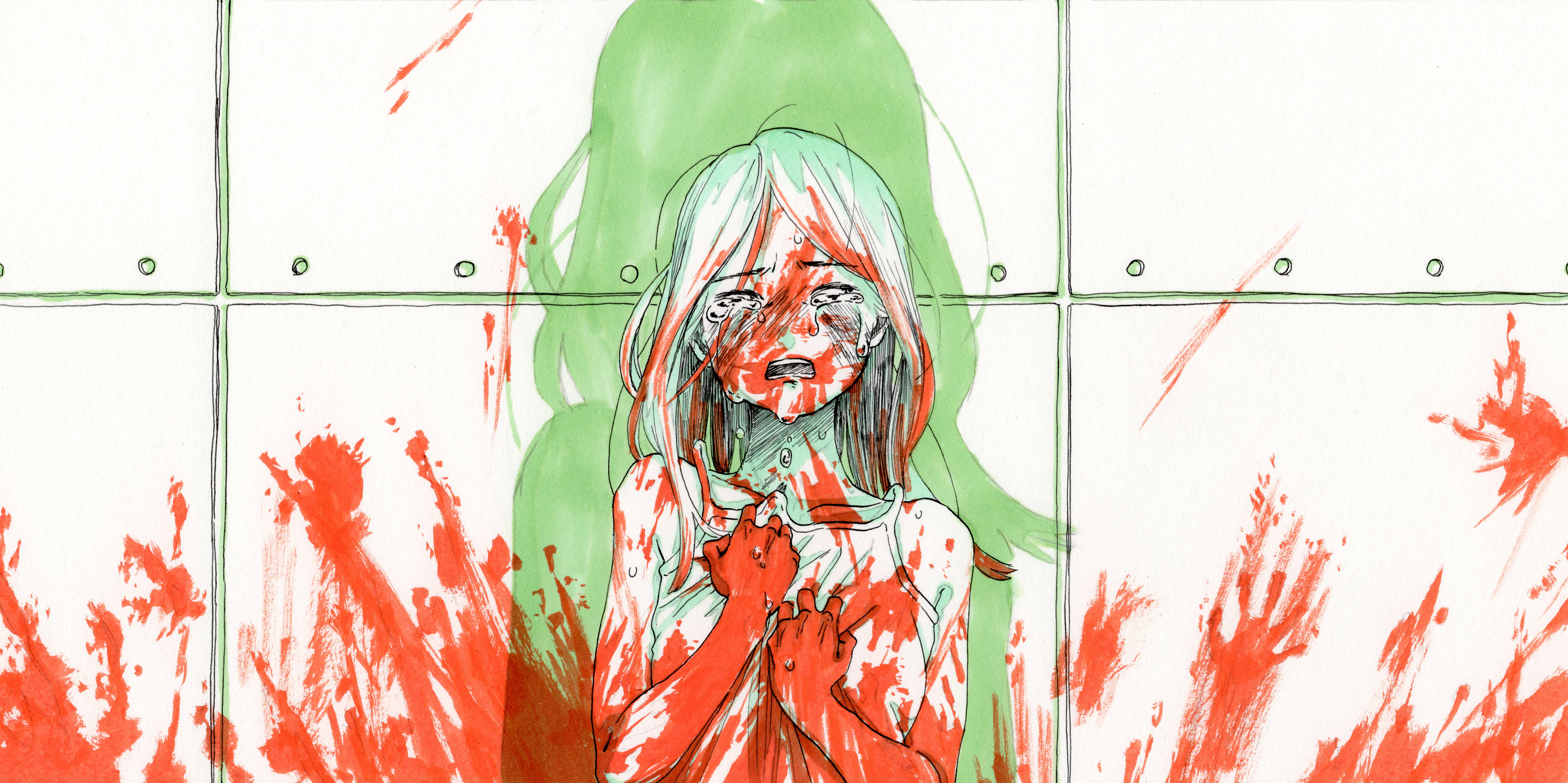Crying Girl Covered in Blood HD Wallpaper