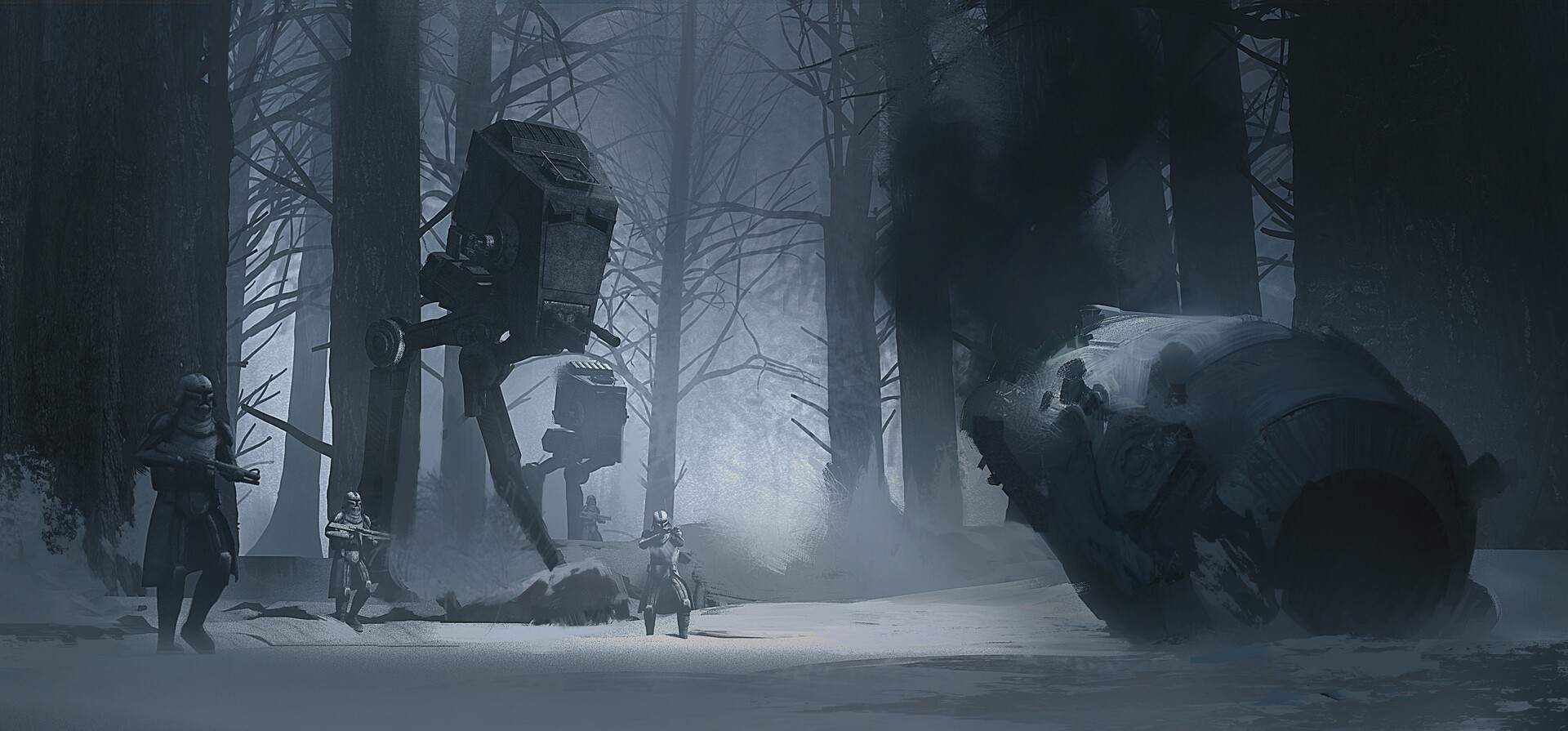 science fiction, winter, movies, Star Wars, artwork, ice, stormtrooper, AT-ST, snow HD Wallpaper