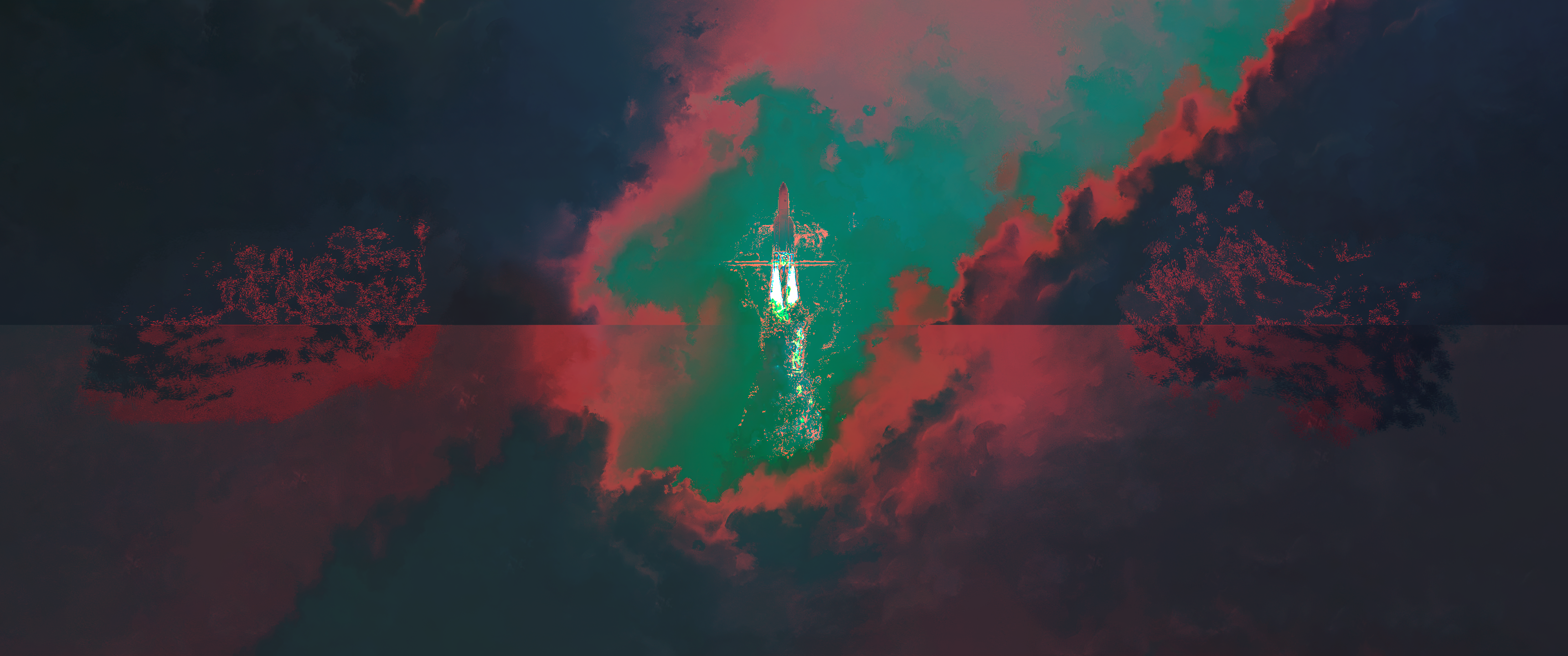 digital art, DeviantArt, space, artwork, clouds, ocean view, surreal, minimalism, sky, abstract, reflection, cyberpunk HD Wallpaper