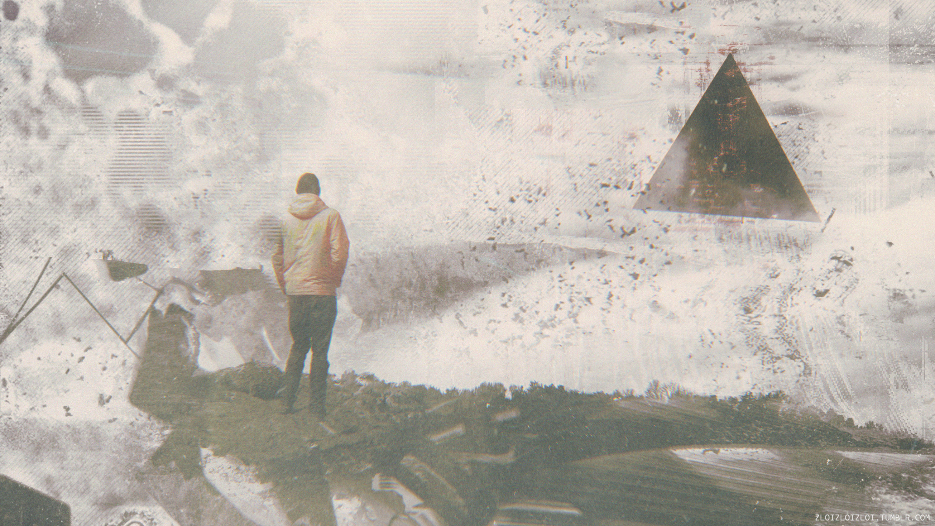abstract, surreal, glitch art, triangle HD Wallpaper