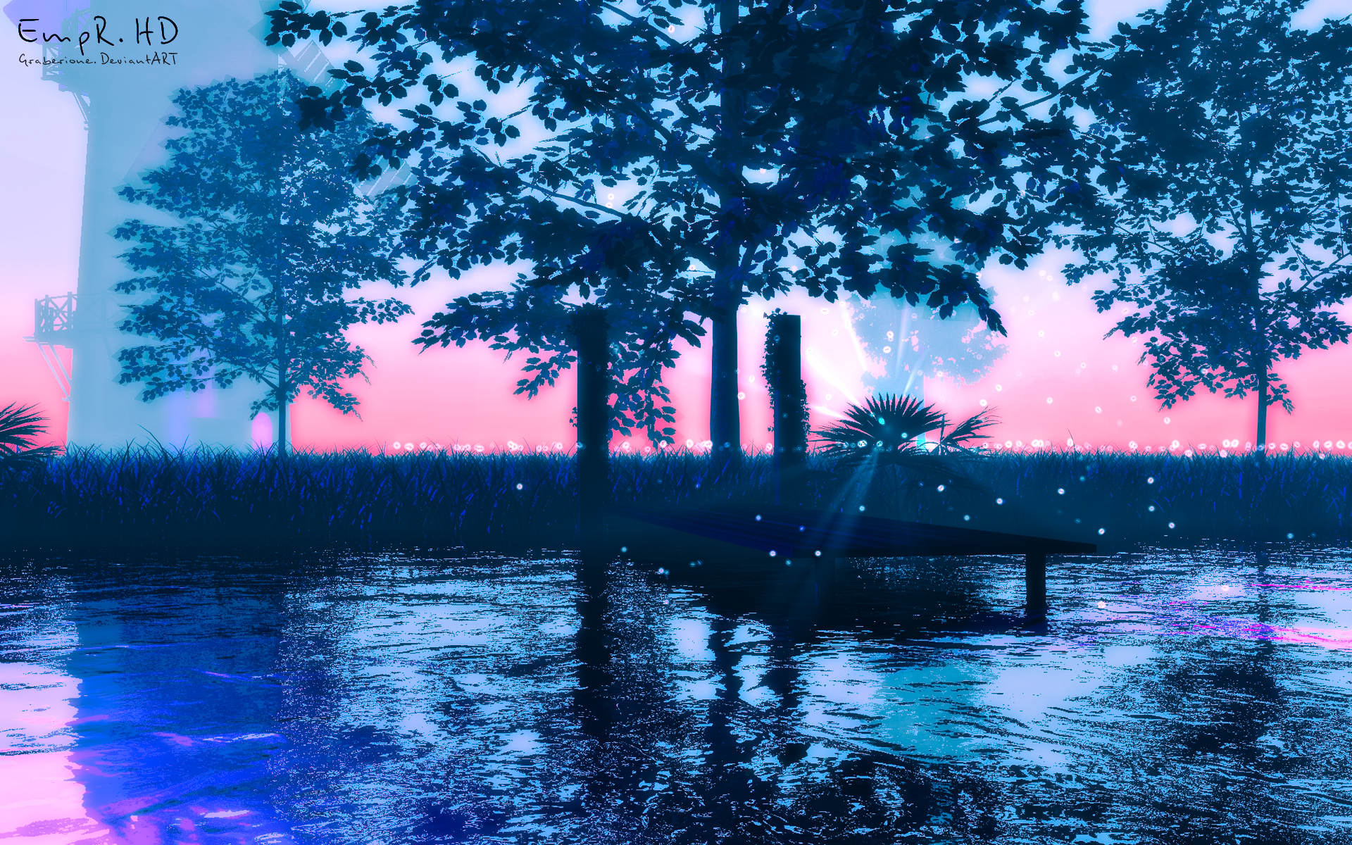 trees, digital art, nature, water, artwork, 3D graphics, DeviantArt HD Wallpaper