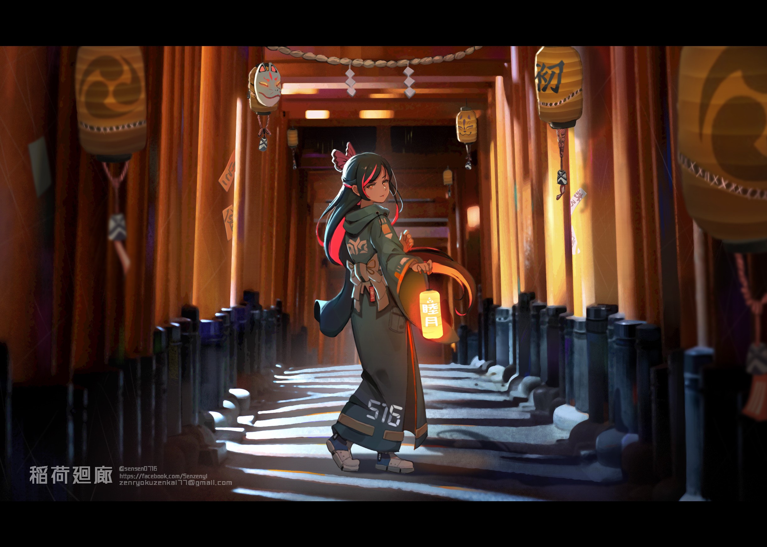 digital art, illustration, anime, lantern, ArtStation, Sensenyi, anime girls, concept art HD Wallpaper