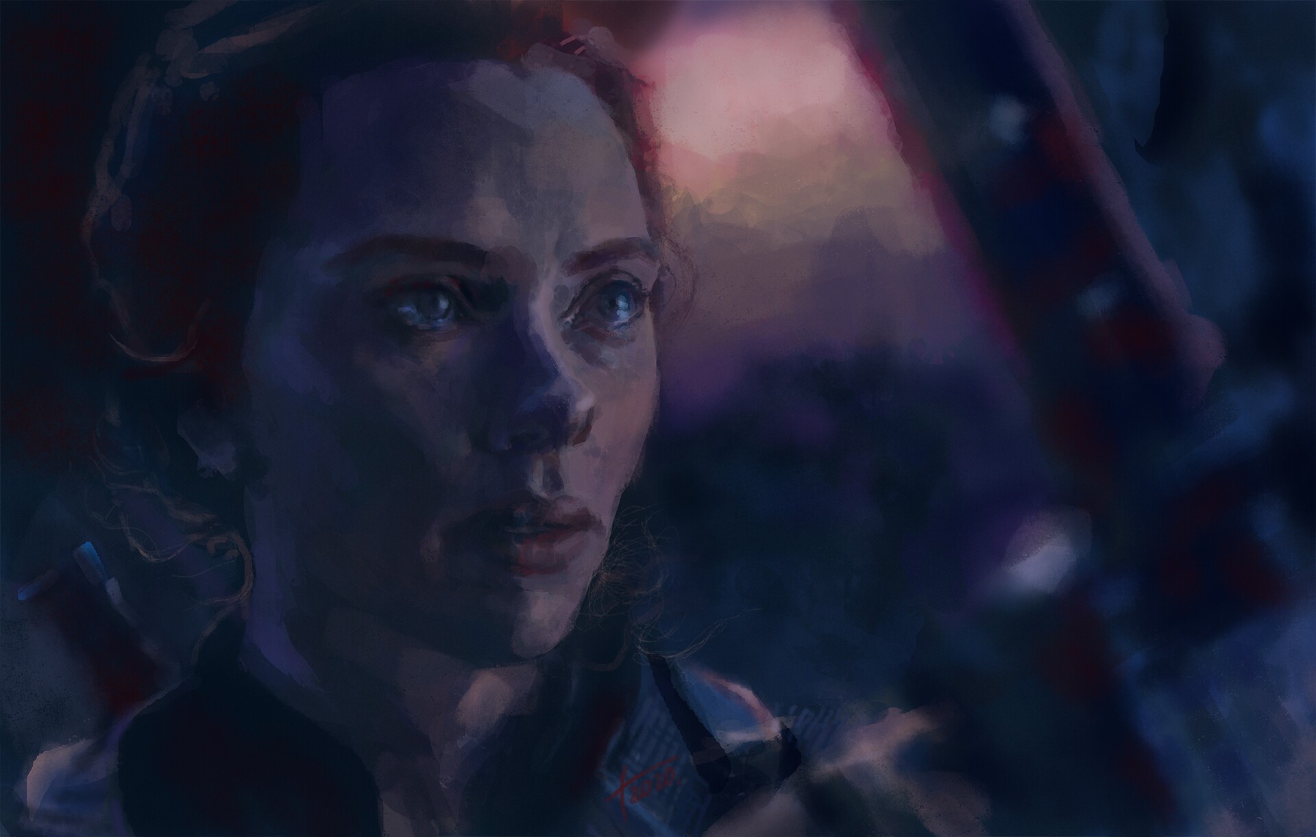 redhead, fan art, artwork, portrait, drawing, women, digital art, Black Widow HD Wallpaper
