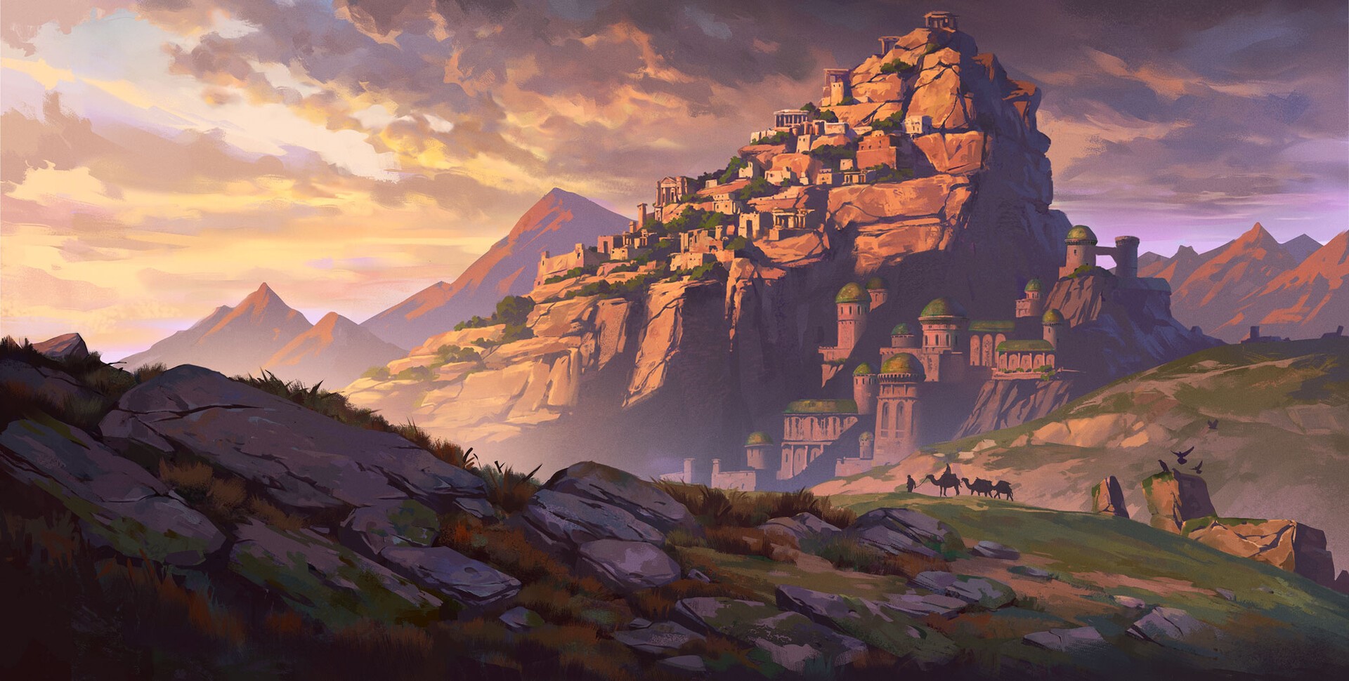 artwork, cameleon, mountains, digital art HD Wallpaper