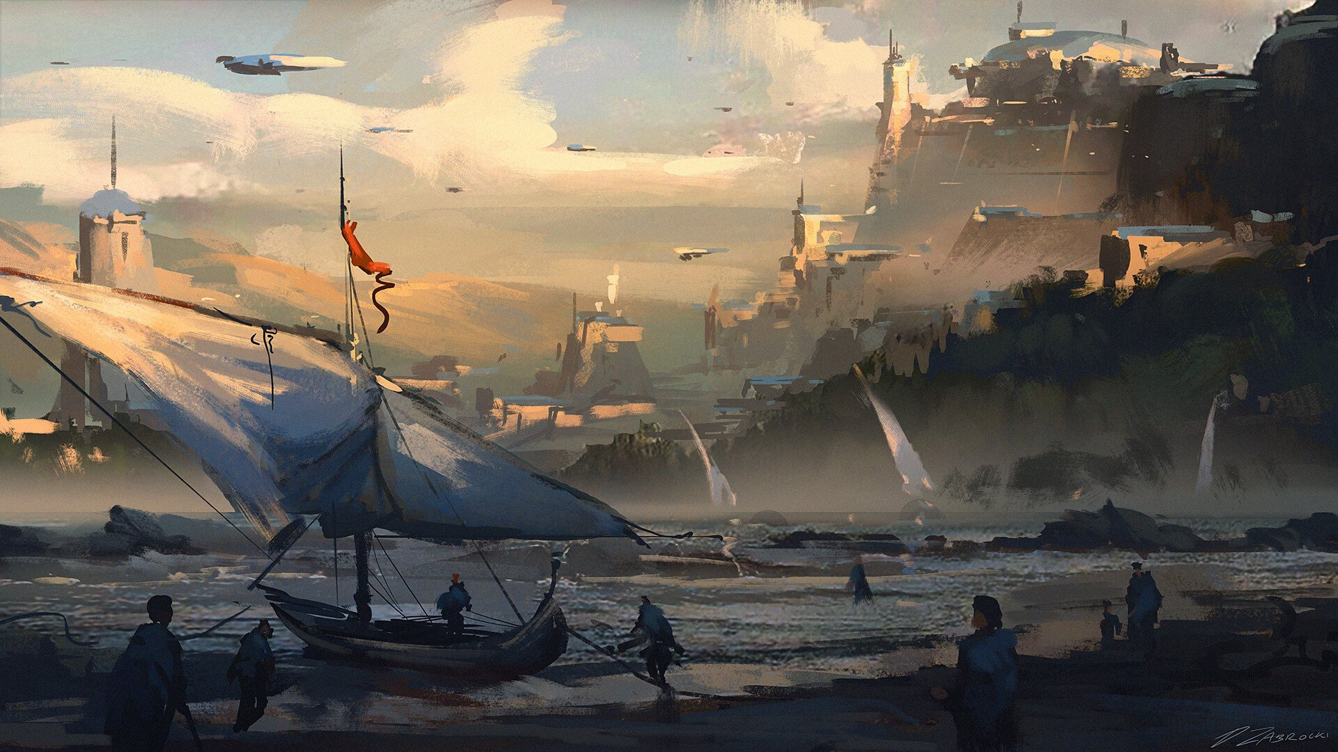 sailing, Darek Zabrocki, science fiction, digital painting HD Wallpaper