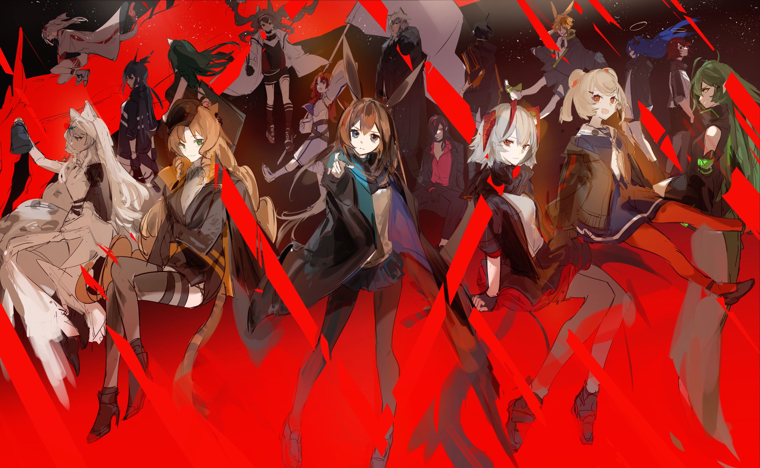 simple background, W(Arknights), aonogura39, Arknights, Swire (Arknights), anime girls, Amiya (Arknights), anime, Aonogura HD Wallpaper